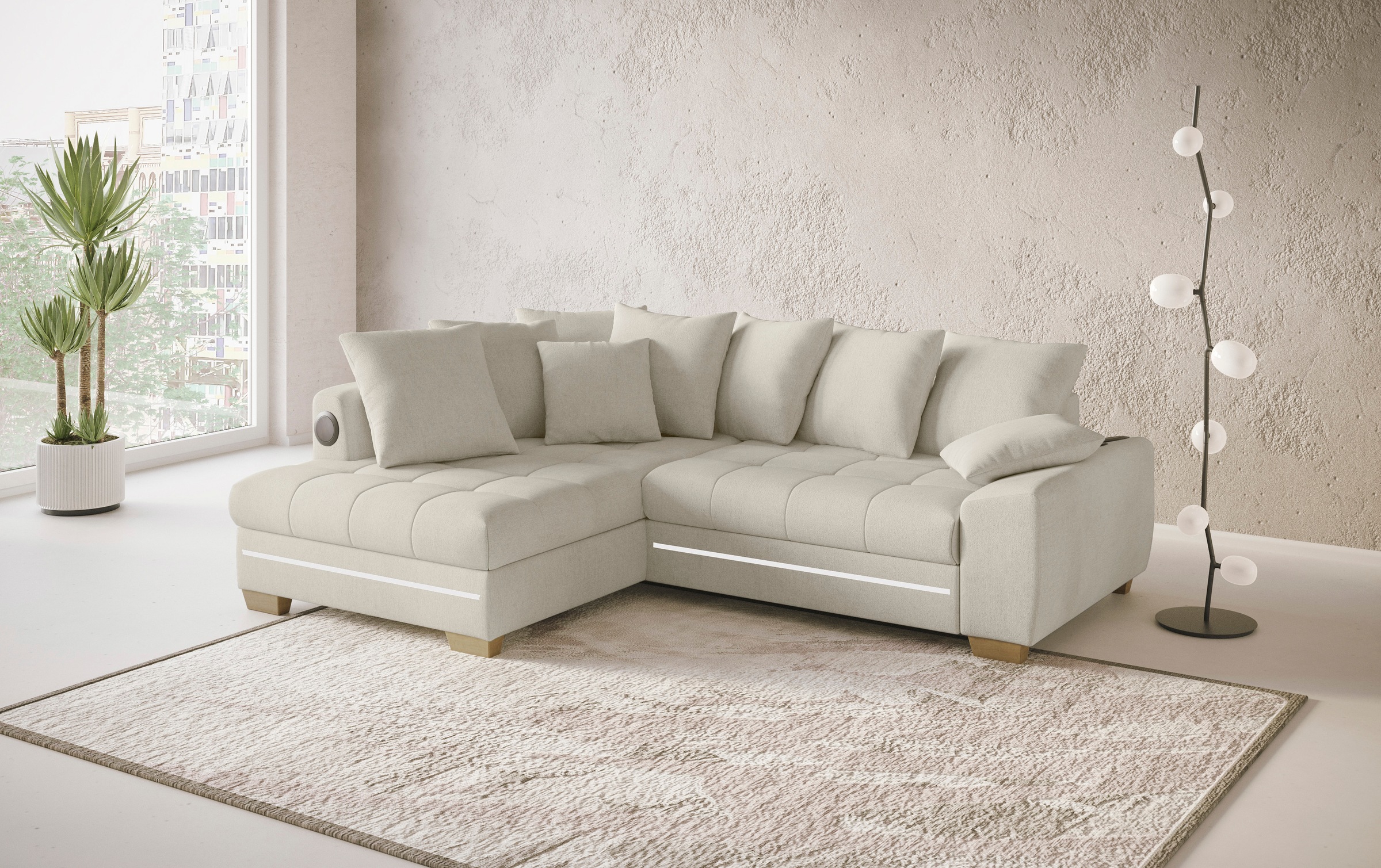 Mr. Couch Ecksofa »Nikita II, L-Form«, RGB-LED, Bluetooth-Soundsystem, wahlweise mit Bett, Bettkasten