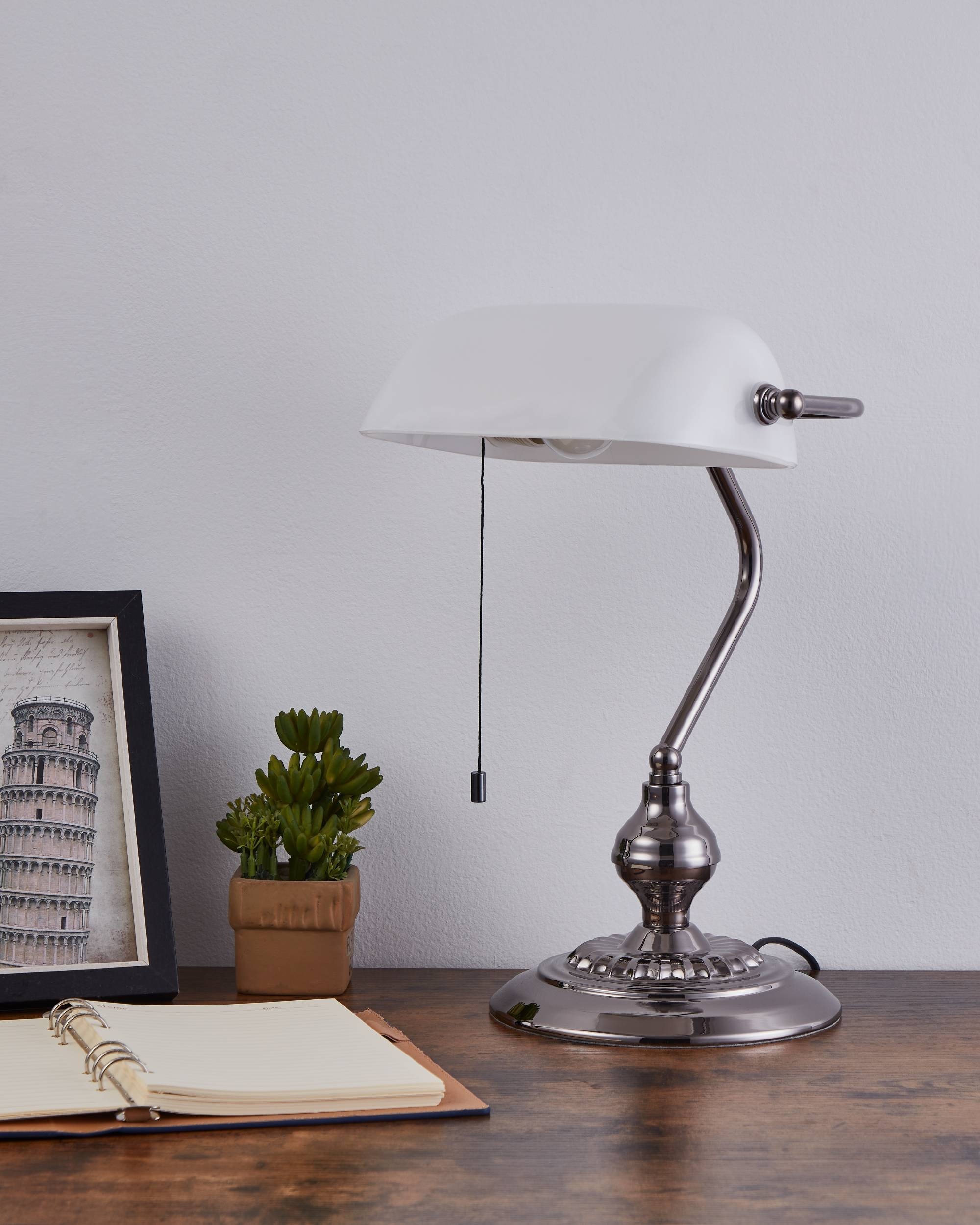EGLO Tischleuchte »Banker Tischlampe, Vintage, Retro, E27 Schreibtischlampe, Bürolampe« E27 1 Stk. Tischleuchte - L27,5 x H39 cm - nickel-nero - 1X60W exkl.