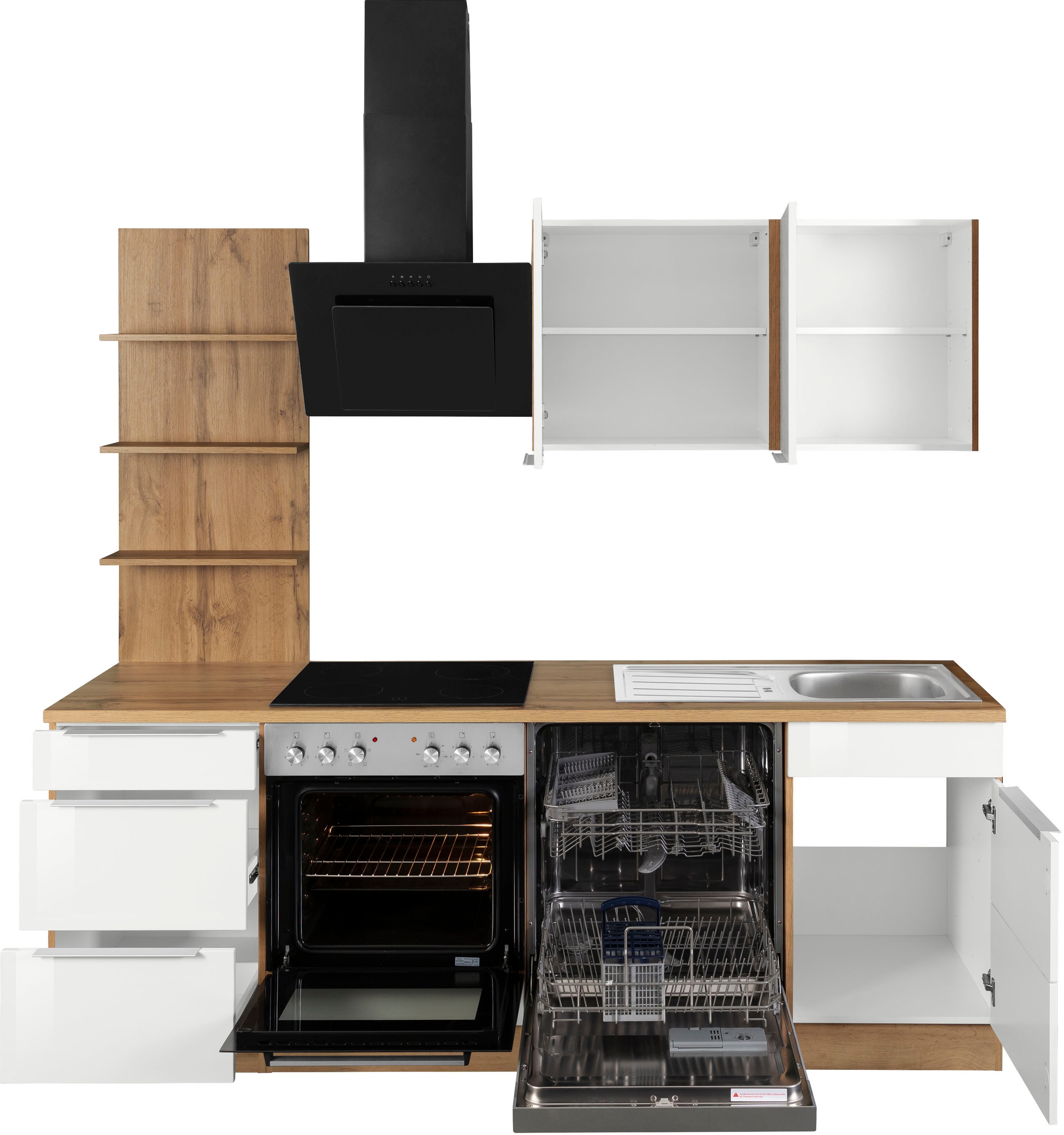 KOCHSTATION Küchenzeile »KS-Brindisi«, Breite 220 cm, wahlweise mit E-Geräten, mit MDF-Fronten und Regal