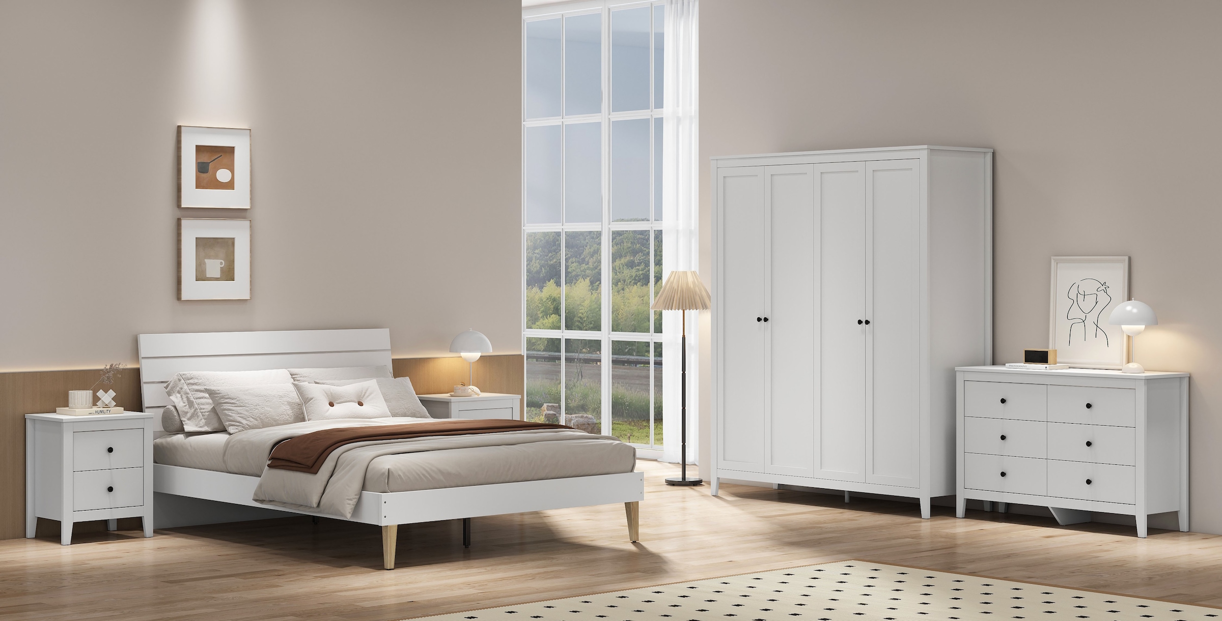 OTTO home Kleiderschrank »Borkum Schlafzimmerschrank Garderobe Landhaus Bestseller weiß« schwarze Griffe aus Metall, 