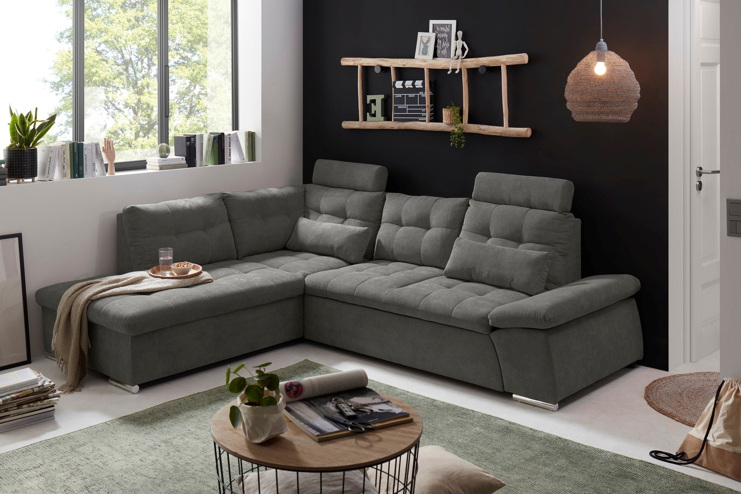 ED EXCITING DESIGN Ecksofa »Nalo L-Form«, mit Bettfunktion, Armteilverstellung, Kopfstützen & 2 Nierenkissen
