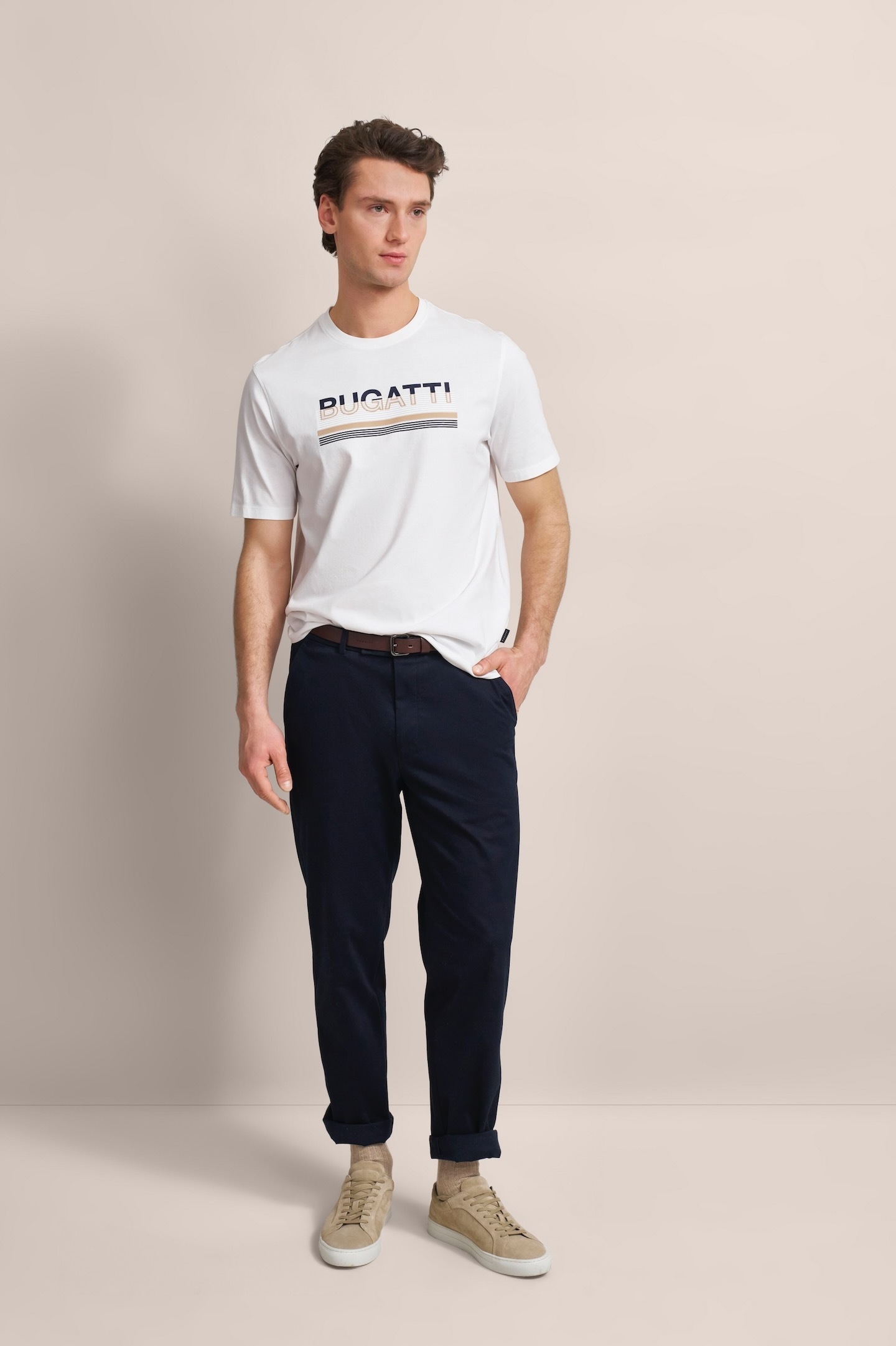 bugatti T-Shirt mit gummiertem Logo-Print