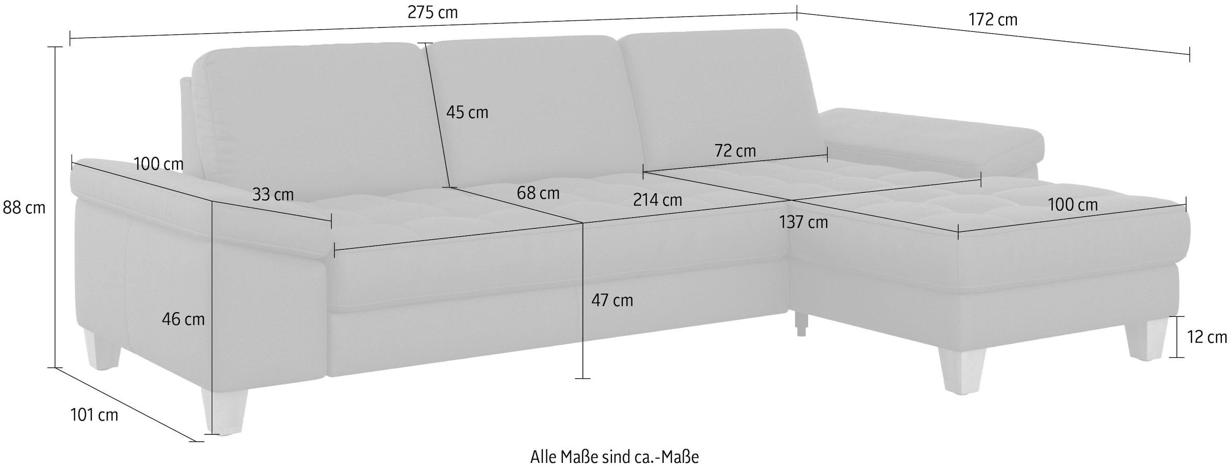 sit&more Ecksofa »Westham L-Form«, Recamiere, mit oder ohne Bettfunktion, Bettkasten, Füße wengefarben