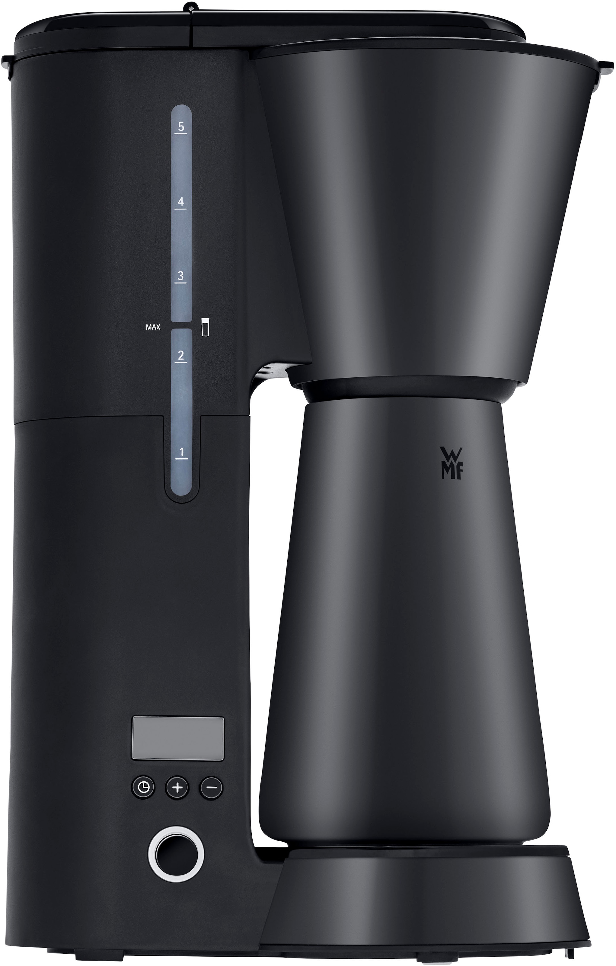 WMF Filterkaffeemaschine »KÜCHENminis®, Aroma Thermo to go Deep Black«, 0,625 l Kaffeekanne, Papierfilter, 1x2, Abschaltautom., Cromargan, inkl. Thermokanne und Thermo-Trinkbecher