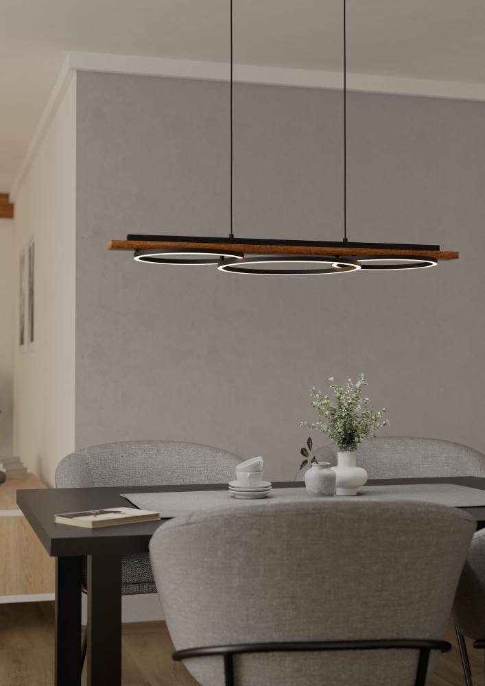 EGLO Hängeleuchte »BOYAL« in schwarz und rustikal aus Stahl, Holz, inkl. LED fest integriert - 2 x 12,5 Watt und 1 x 15,5 Watt, warmweiß