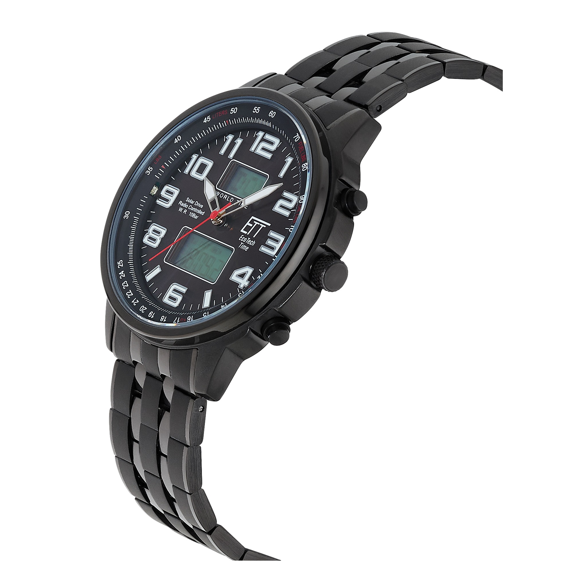 ETT Funkchronograph »Hunter« Armbanduhr, Solar, Herrenuhr, Edelstahlarmband, analog, digital