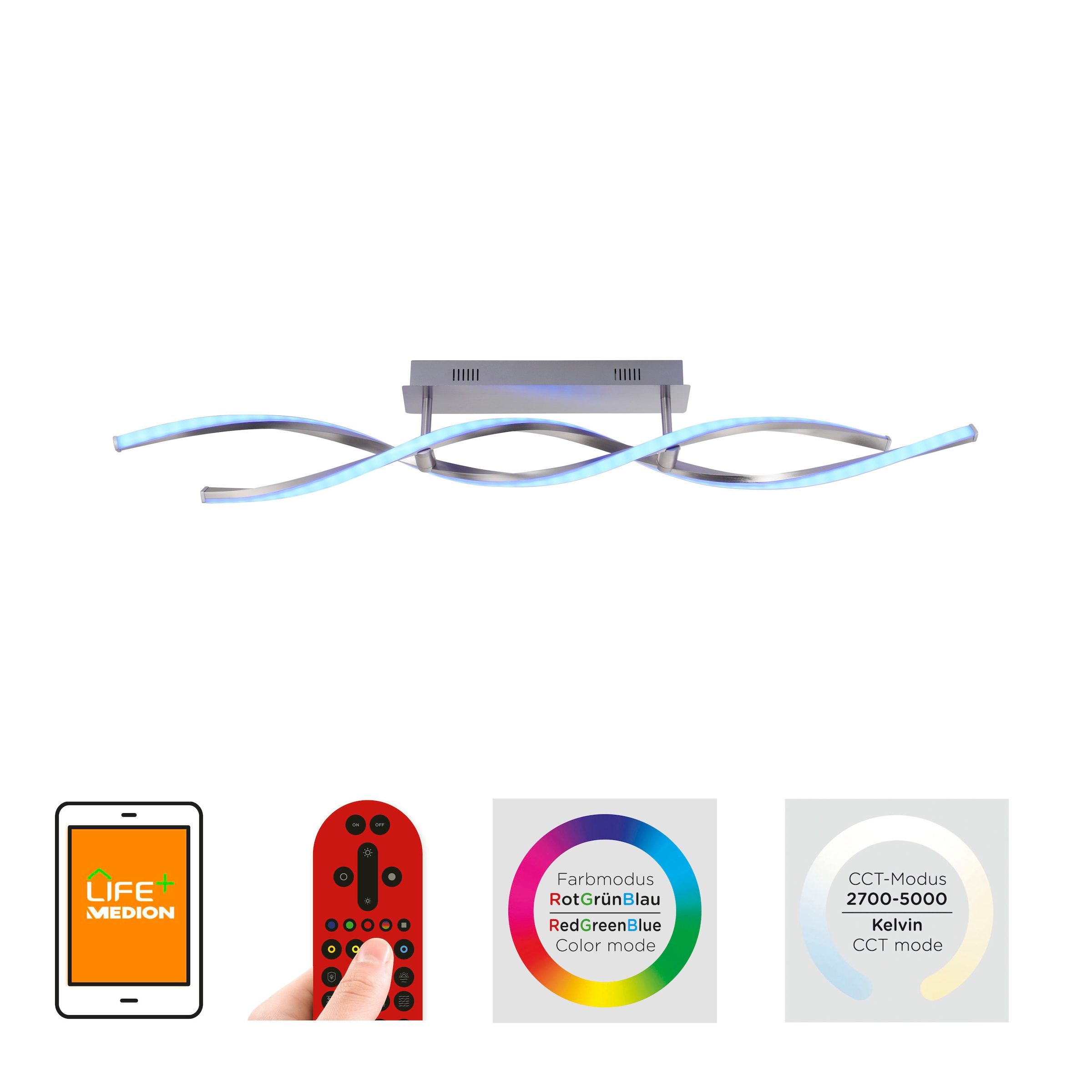 Leuchten Direkt Deckenleuchte »Ls-SWING«, 2 RGB+tunable Fernbedienung, white, online inkl., fähig Infrarot Smarthome flammig-flammig, kaufen