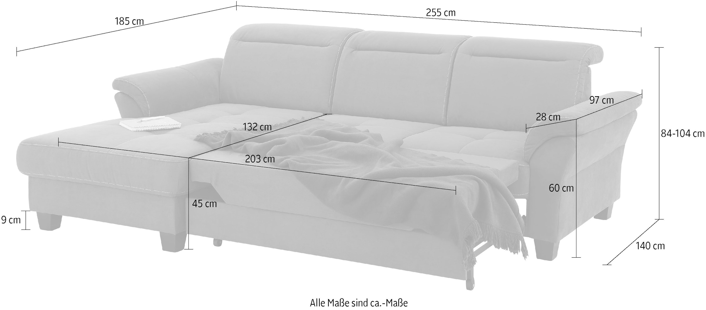 Home affaire Ecksofa »Solvei L-Form«, mit Recamierenabschluß und Sitztiefenverstellung