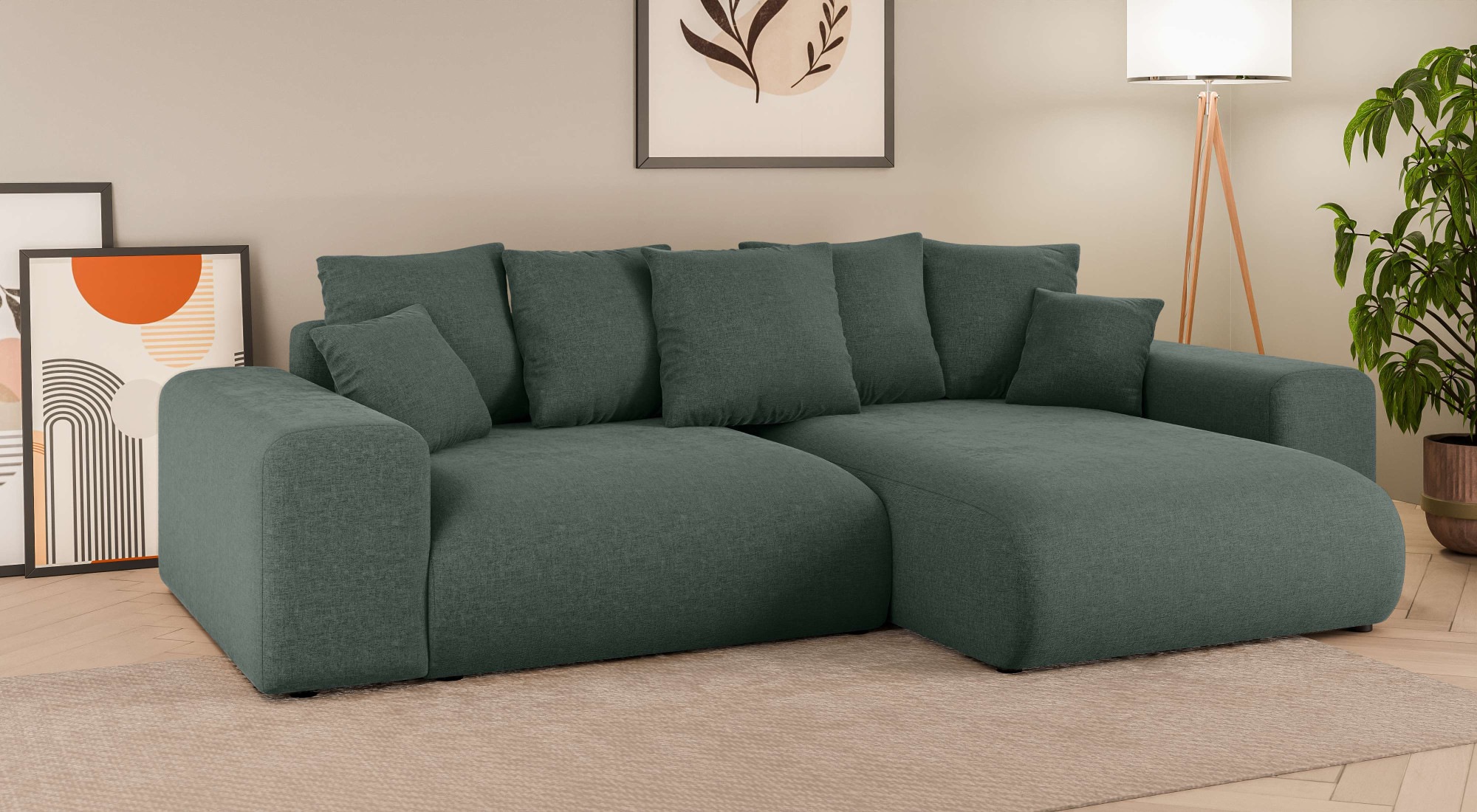 Home affaire Ecksofa »LAKESIDE mit Bettfunktion und Bettkasten, B/T/H 257/166/84 cm«, L-Form, Recamiere beidseitig montierbar, Wellenunterfederung