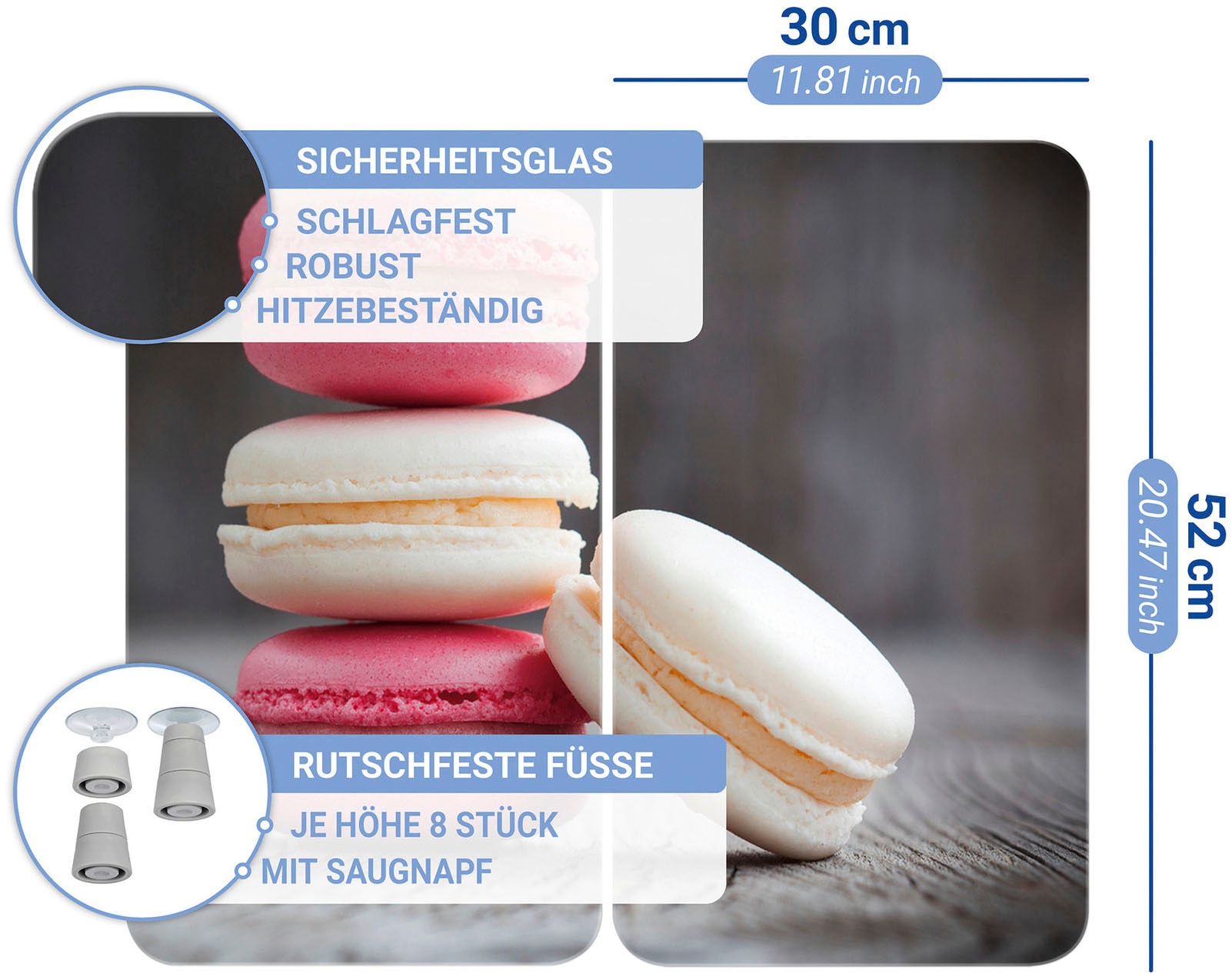 WENKO Herd-Abdeckplatte »Universal Modell Macarons«, (Set, 2 tlg.), Herdabdeckung für alle Herdarten, kratzfest, mit rutschfesten Füßen