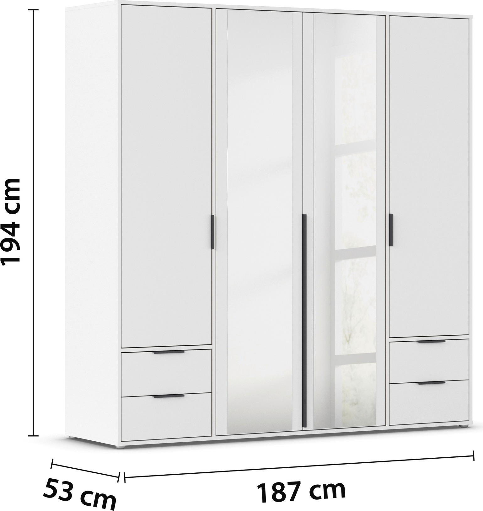 rauch Drehtürenschrank »Kleiderschrank Schrank Garderobe Wäscheschrank NAGATA mit Spiegel«, (in 3 verschiedenen Ausstattungen BASIC/CLASSIC/PREMIUM), und Schubladen sowie Stangengriffen TOPSELLER MADE IN GERMANY