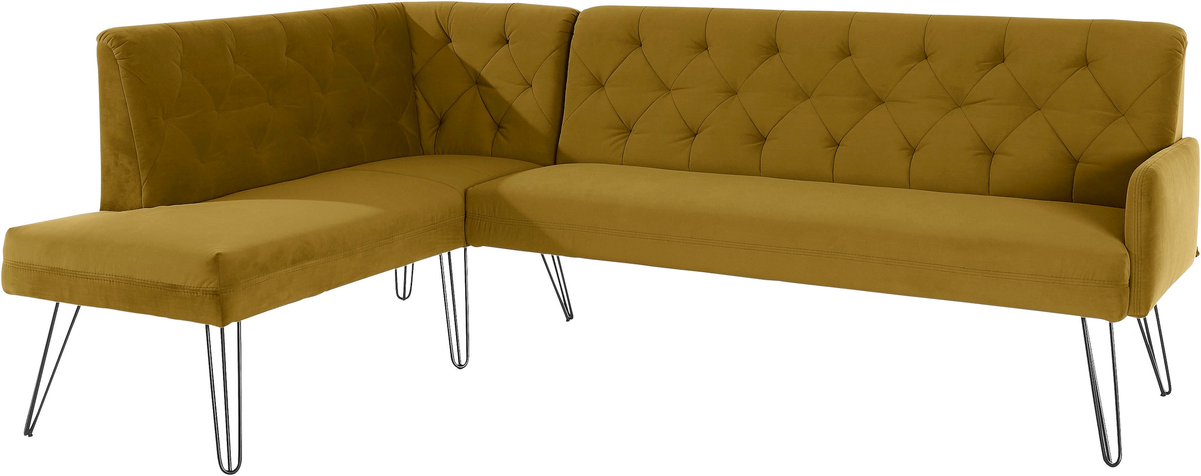 exxpo - sofa fashion Eckbank »Doppio, Chesterfield Optik, komfortabel und bequem, hohe Designfüße«, Frei im Raum stellbar