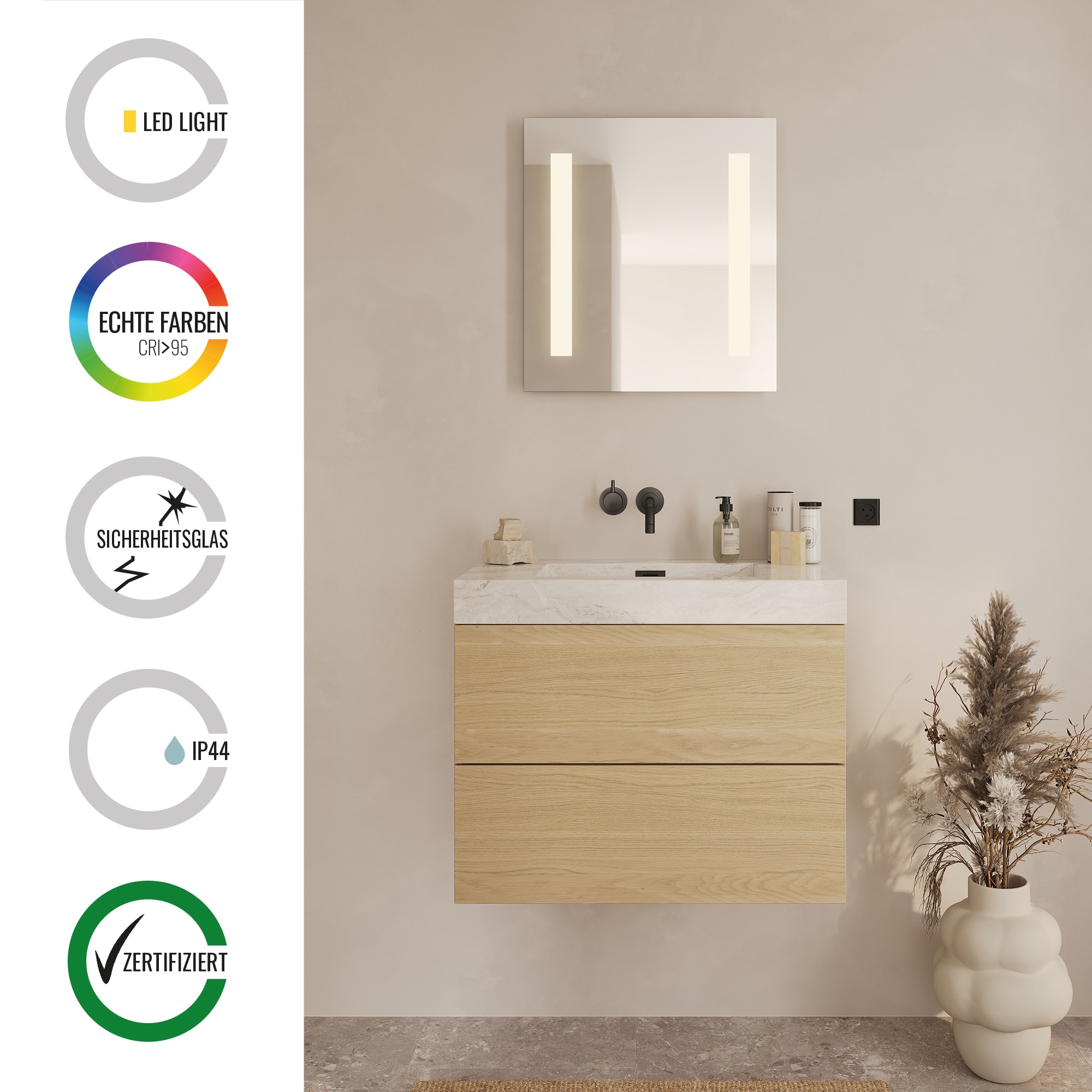 Loevschall Badspiegel »Römö Quadratisch, Spiegel mit LED Beleuchtung, Licht günstig online kaufen