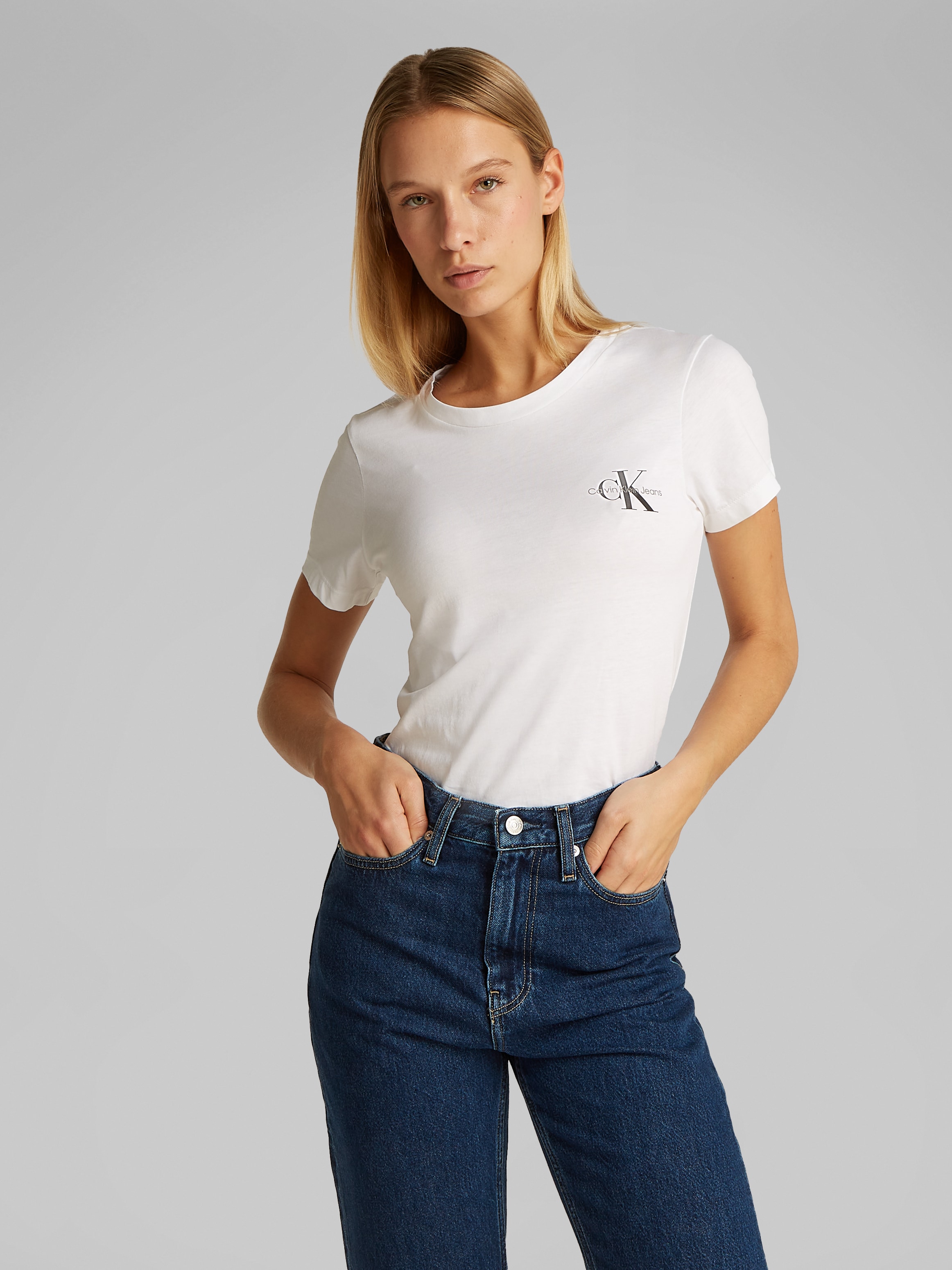Calvin Klein Jeans Rundhalsshirt »2-PACK MONOLOGO SLIM TEE«, (Packung, 2 tlg., 2er-Pack), mit Calvin Klein Jeans Logoprint auf der Brust