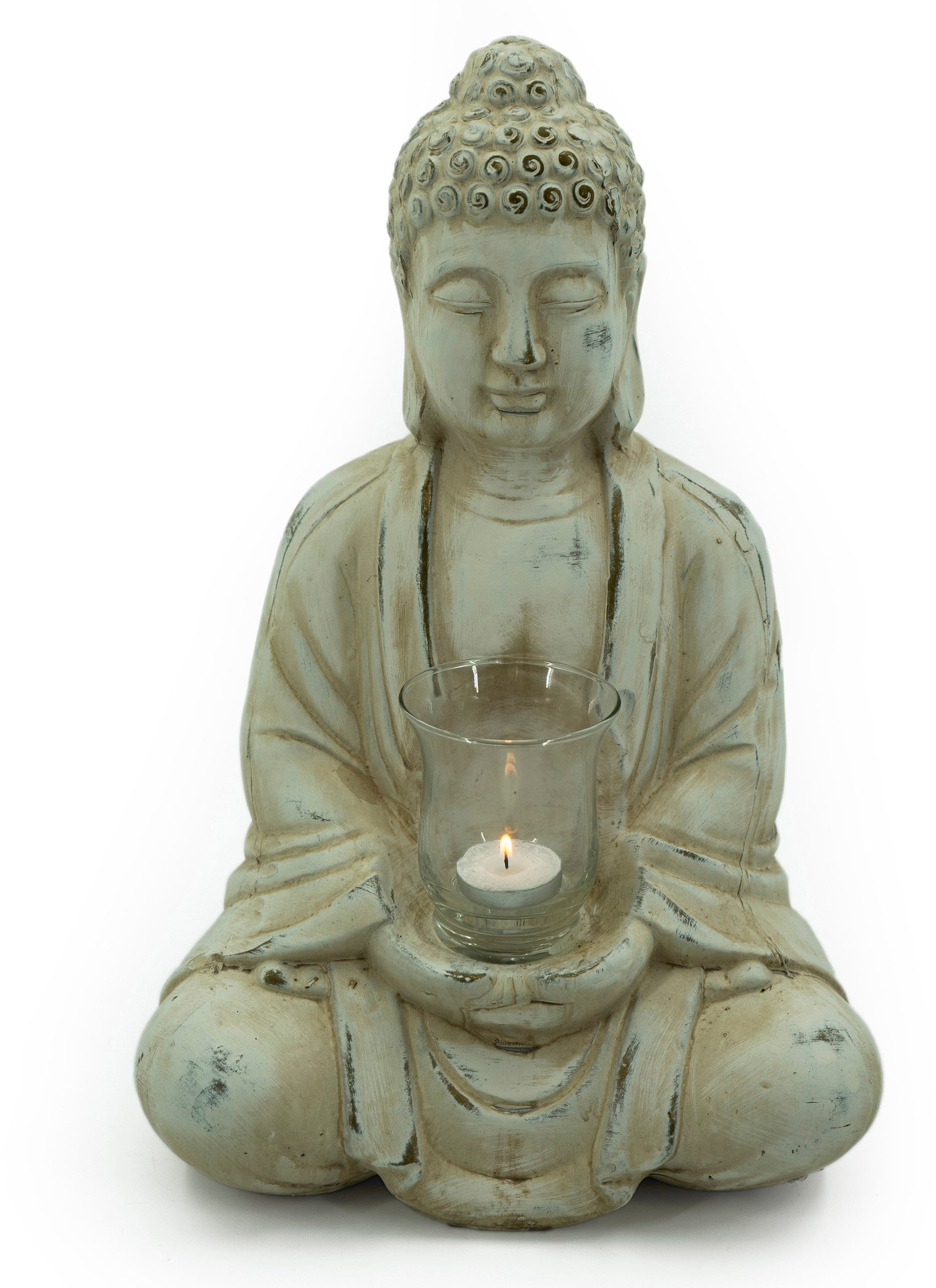 NOOR LIVING Teelichthalter »Buddha«, (1 St.), mit Teelichtglas, Höhe 40 cm