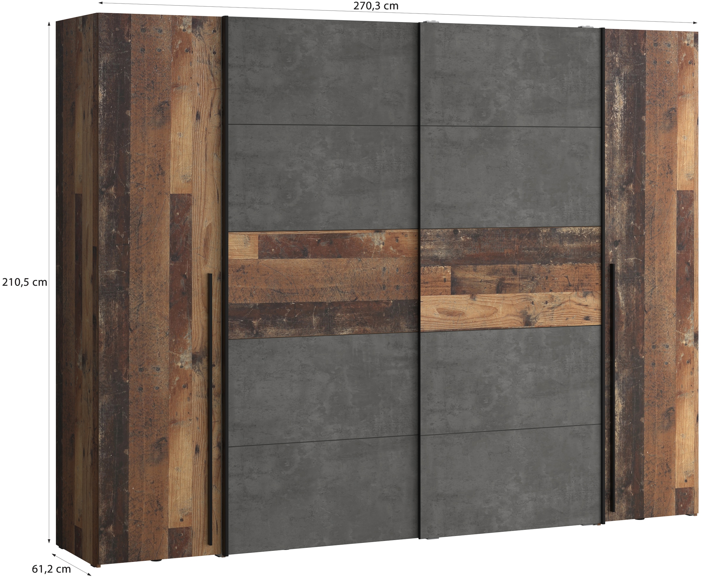 FORTE Kleiderschrank »Narago, OTTOs Choice, Kombischrank, TOPSELLER, Paneele  wechselbar« B/H/T ca. 270/210/61cm, Farbe Weiß auch mit Spiegeln,  Schwebetüren in Kombination mit Drehtüren, Made in Europe