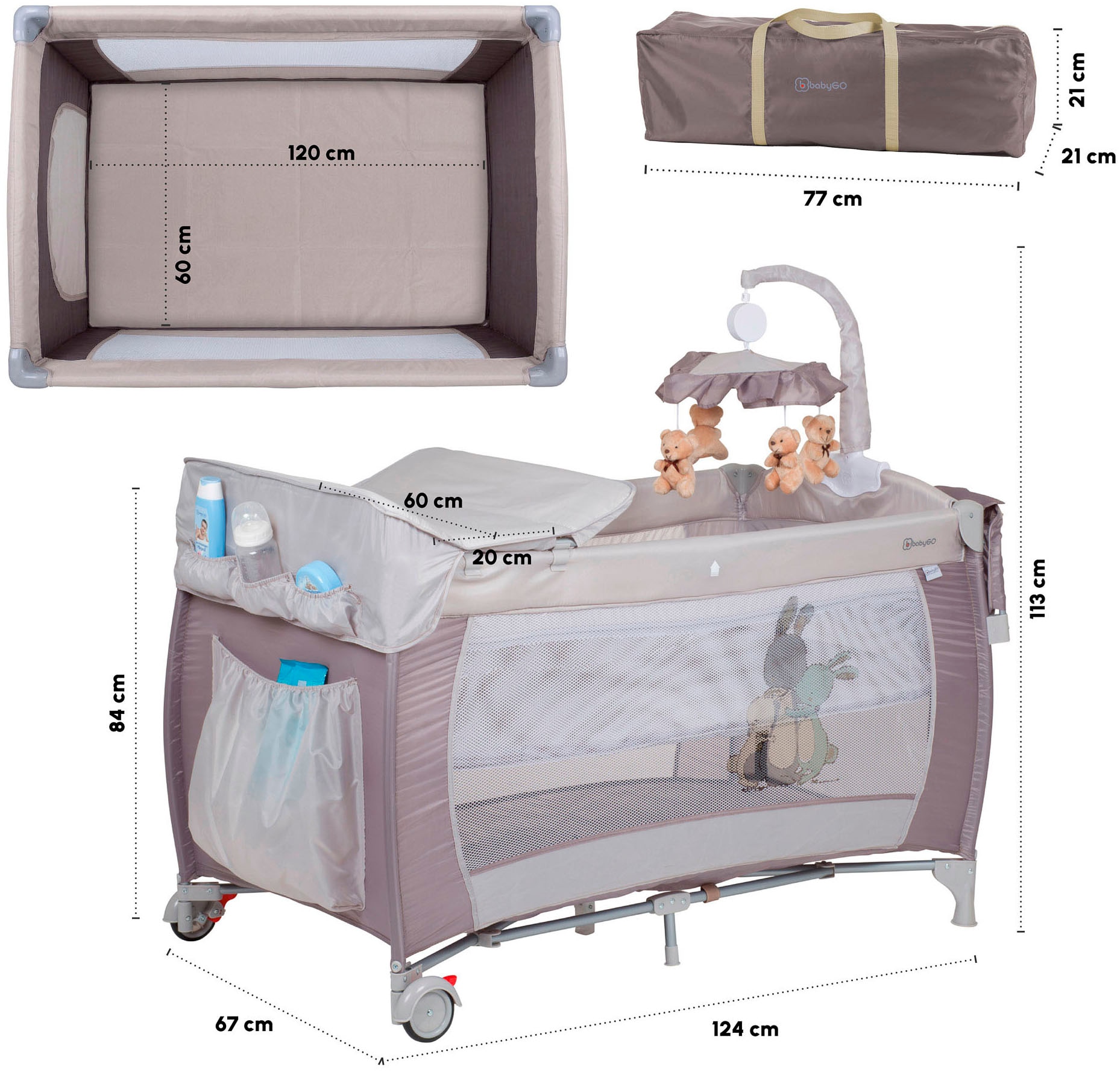 BabyGo Baby-Reisebett »Sleeper Deluxe, beige« mit Musik-Mobile