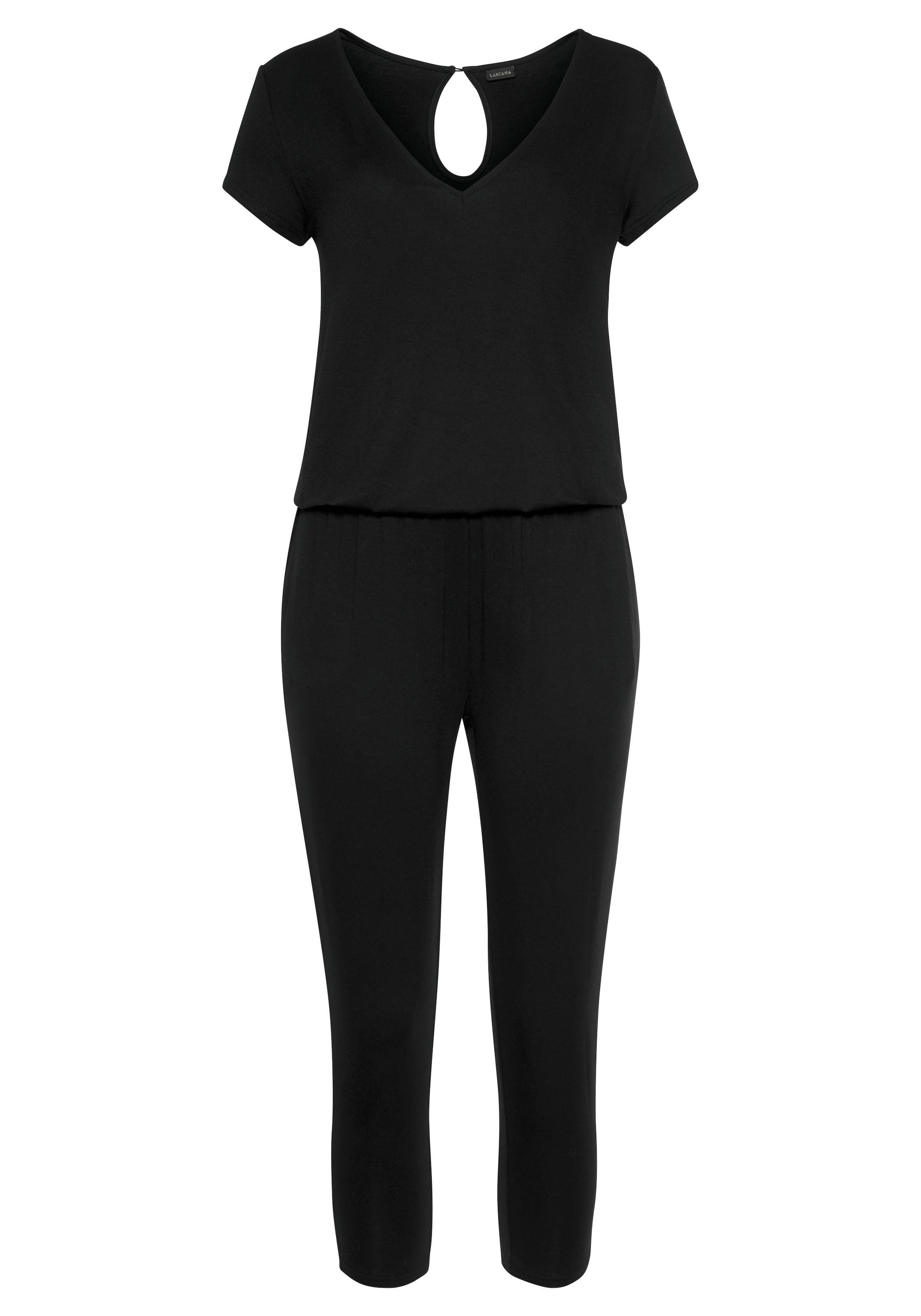 LASCANA 7/8-Overall mit V-Ausschnitt, kurzärmliger Jumpsuit, Basic