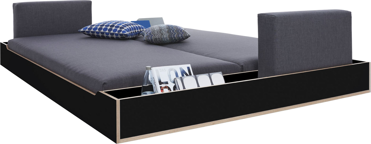 Futonbett „MAUDE Bett“, schwarz matt/birke