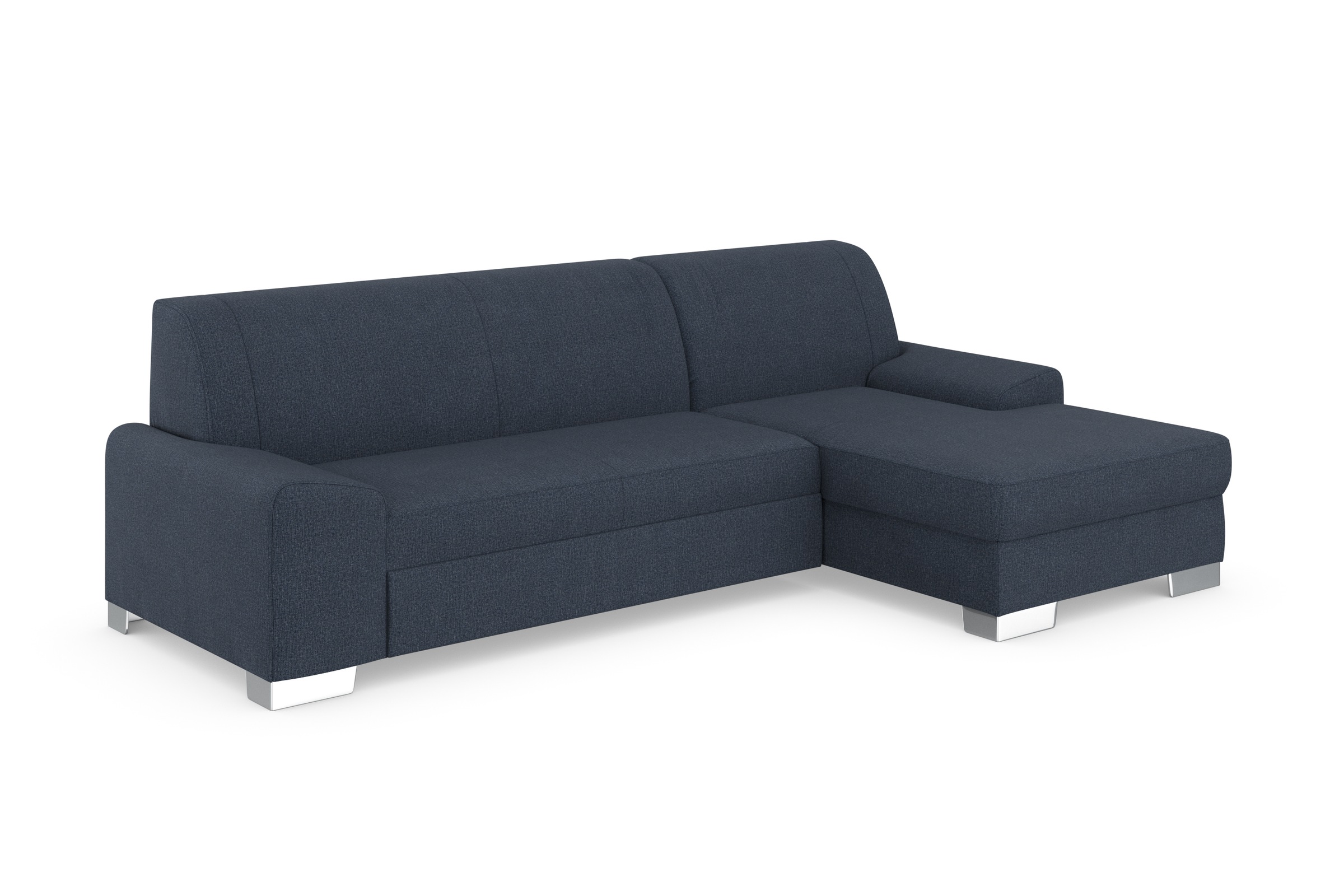 DOMO collection Ecksofa »Anzio L-Form, whlw. Bettfunktion, Federkern, hochwertig, Breite 271 cm«, Ohne Bettfunktion, Recamiere rechts, Feinstruktur, blau