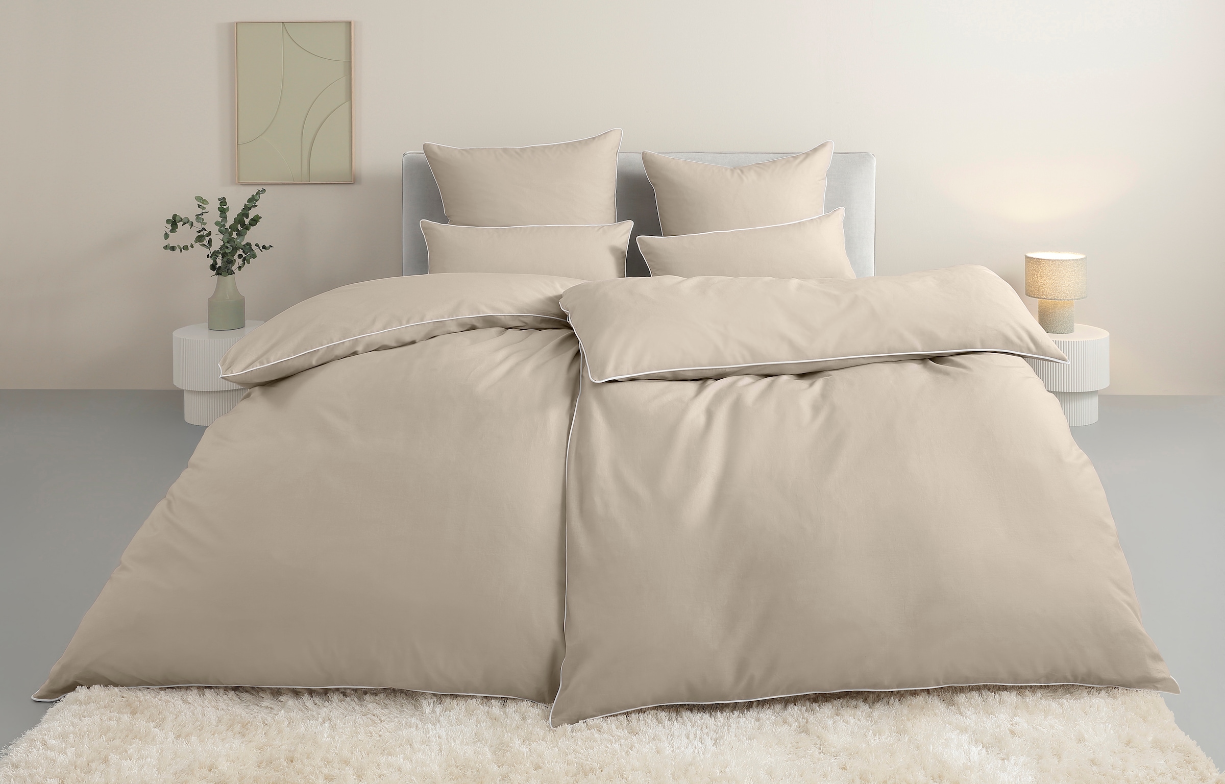 LEGER HOME BY LENA GERCKE Bettwäsche »Nayara« 2 Stk. tlg. in Gr. 135x200 oder 155x220 cm, Bettwäsche mit Piping/Paspel beige Obermaterial: 100%...