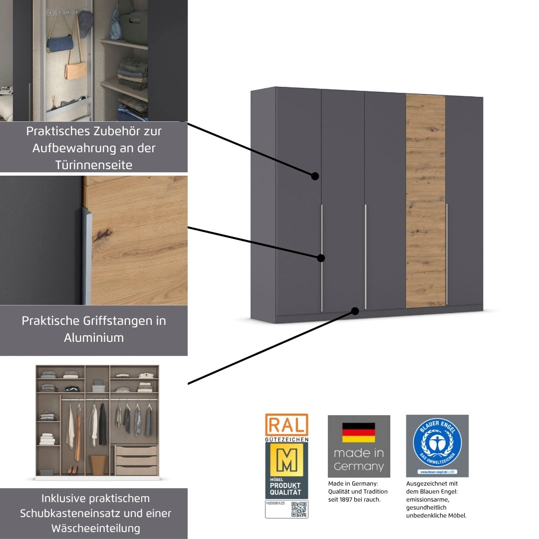 rauch Drehtürenschrank »Kleiderschrank Schrank Garderobe Wäscheschrank Schlafzimmer BELLEZZA« inkl. Schubkasteneinsatz, Wäscheeinteilung und weiterem Zubehör