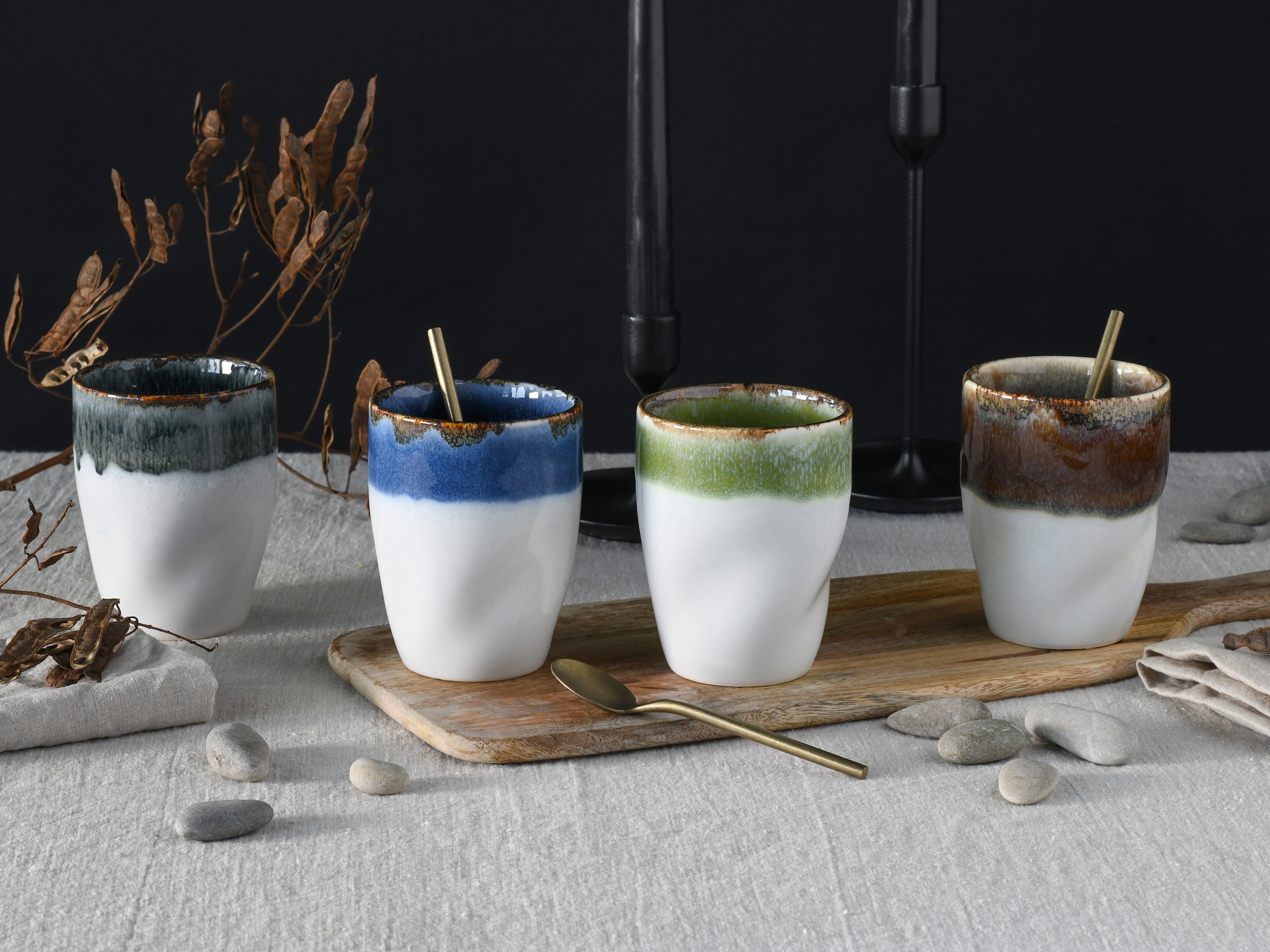 CreaTable Becher »Squeezy Cascade, Kaffeebecher 4-tlg« Einzigartige Optik, Reaktivglasur