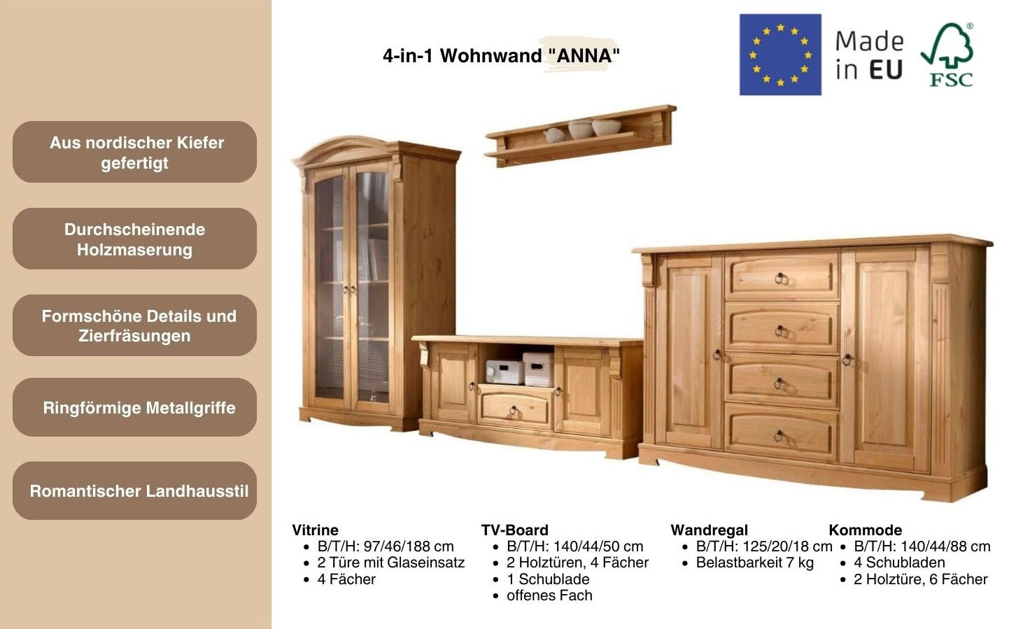 Home affaire Wohnwand »Anna« Set, 4 Stk. tlg.