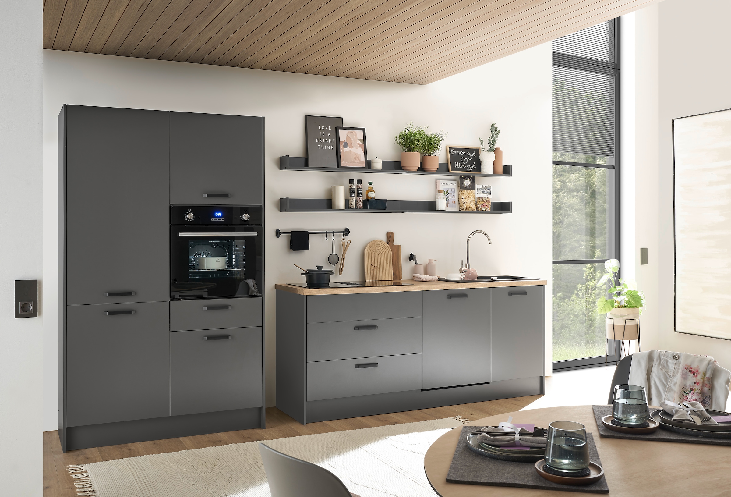 BASIC by Balculina Küchenzeile »Mykonos, Küchenzeile BxHxT 326x205x60«, Breite 326 cm, wahlweise mit E-Geräten, mit Softclose-Funktion
