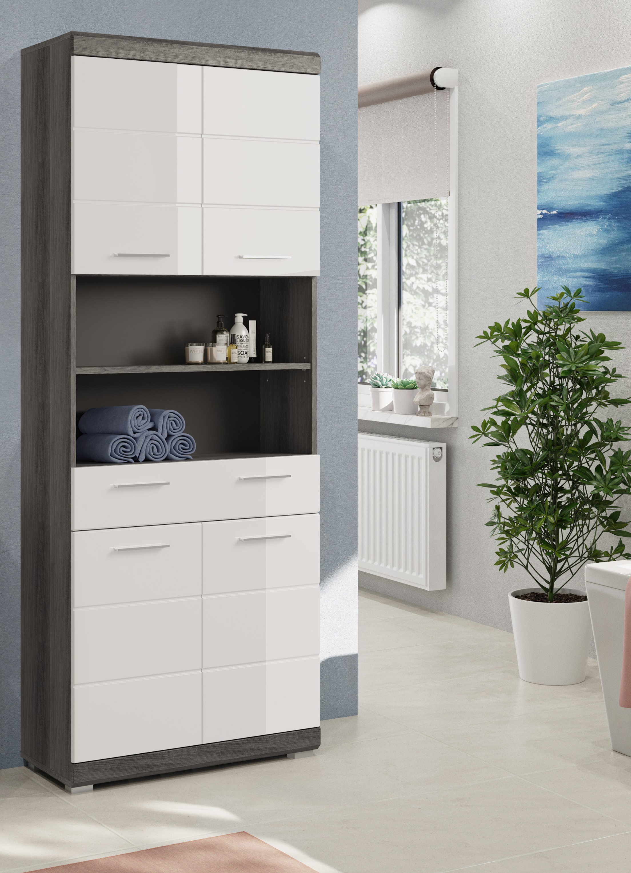 INOSIGN Hochschrank »SIENA, Breite 74cm, 4 Türen, 1 Schubkasten, 2 offene F günstig online kaufen