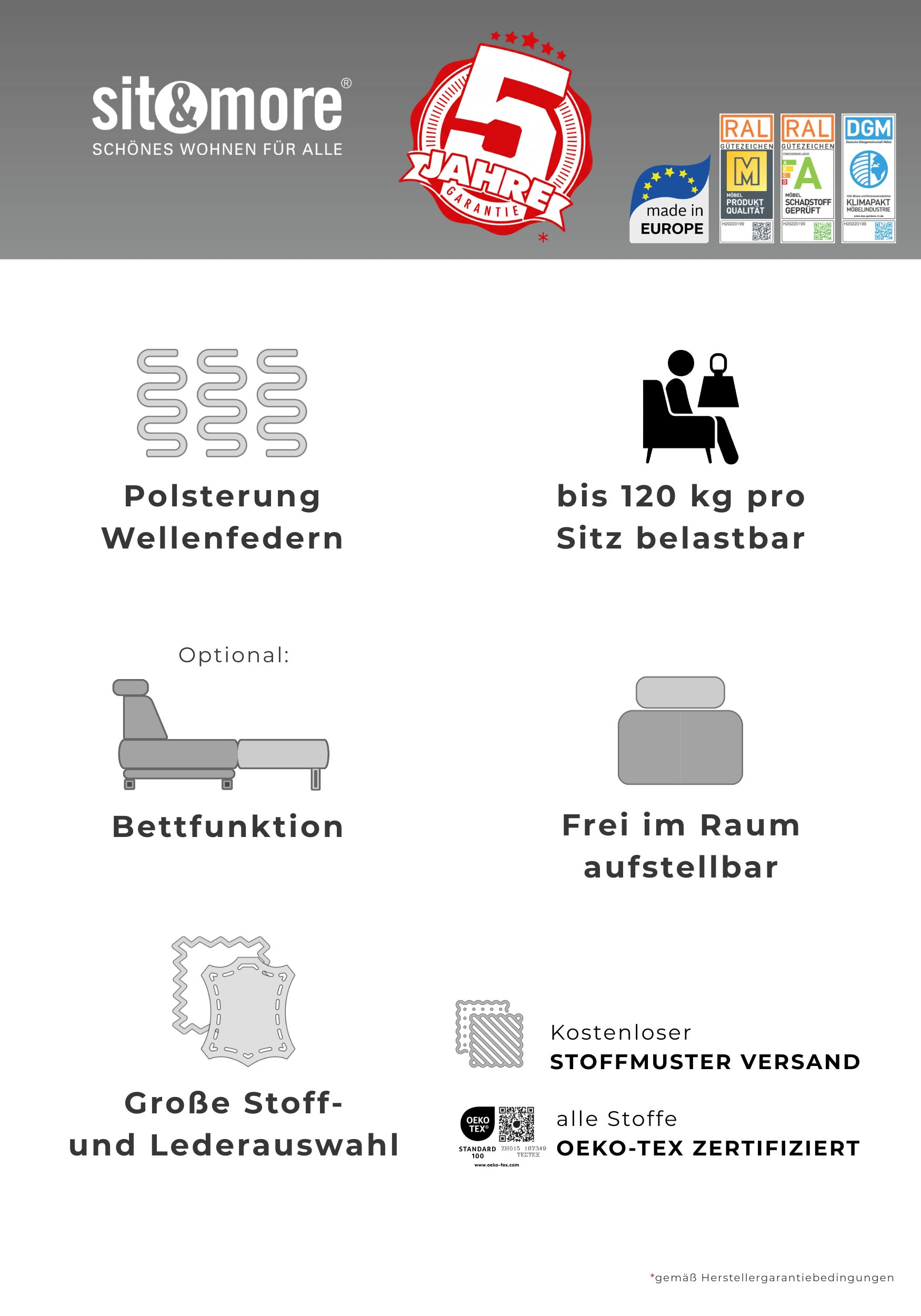 sit&more Wohnlandschaft »Mailand U-Form, B: 312 cm« optional Bettfunktion