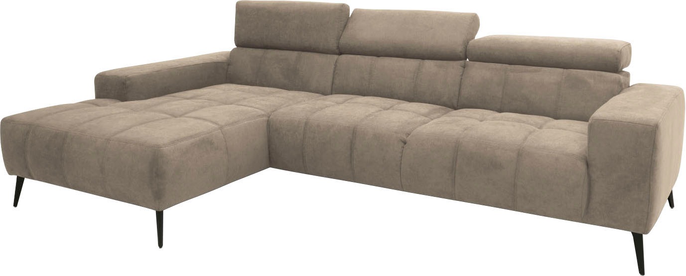 DOMO collection Ecksofa »Trento L-Form, mit Kufenfuß oder Einzelfuß«, wahlweise mit Kopfteilverstellung, Recamiere links/rechts bestellbar
