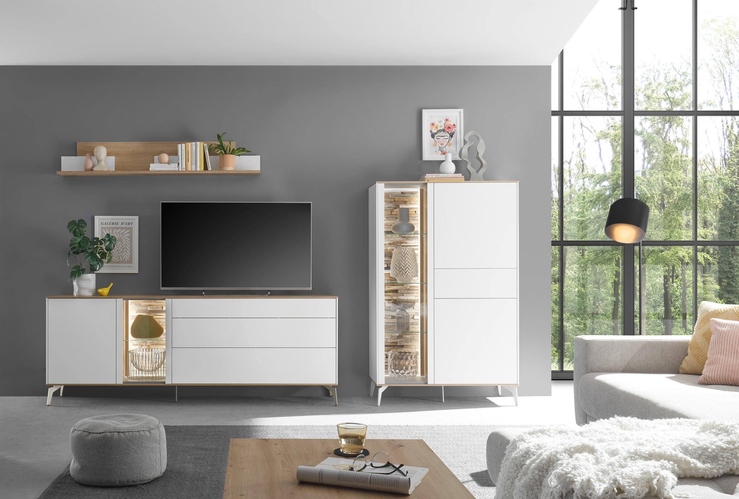 Mäusbacher Highboard, Faro Highboard B 101 cm, inkl. Beleuchtung, Push to open, Metallfüße