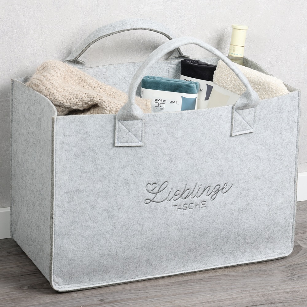 KESPER® Henkeltasche »Aufbewahrungstaschen „Lieblingstasche“ im 2-er Set, in Filz-Optik«, (Set, 2 tlg.), 2 verschiedene Farben, 100% Polyester, 50x25x34 cm