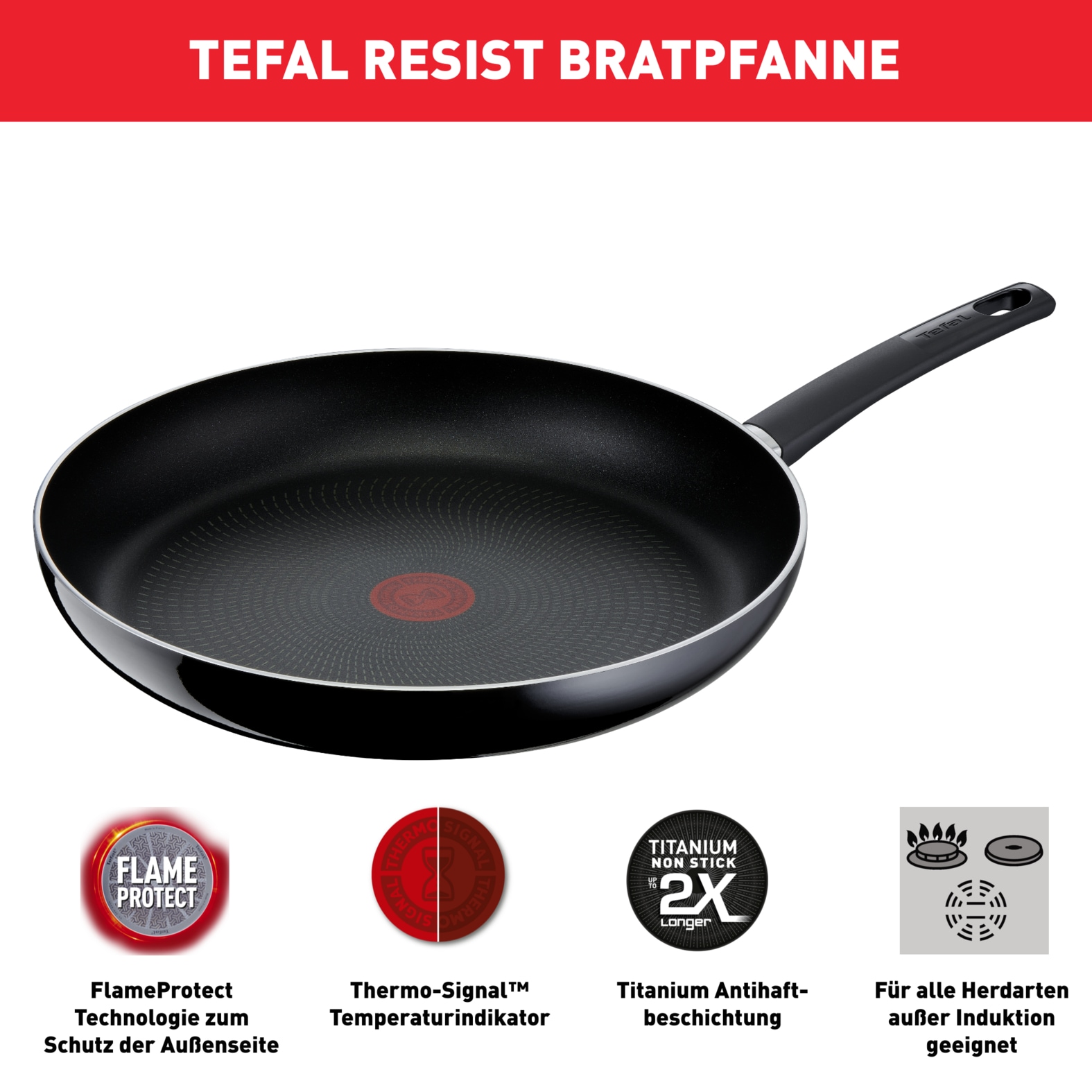 Tefal Bratpfanne »Resist, sichere Titanium Antihaftversiegelung« Aluminium Thermo-Signal bei idealer Brattemperatur, nicht induktionsgeeignet