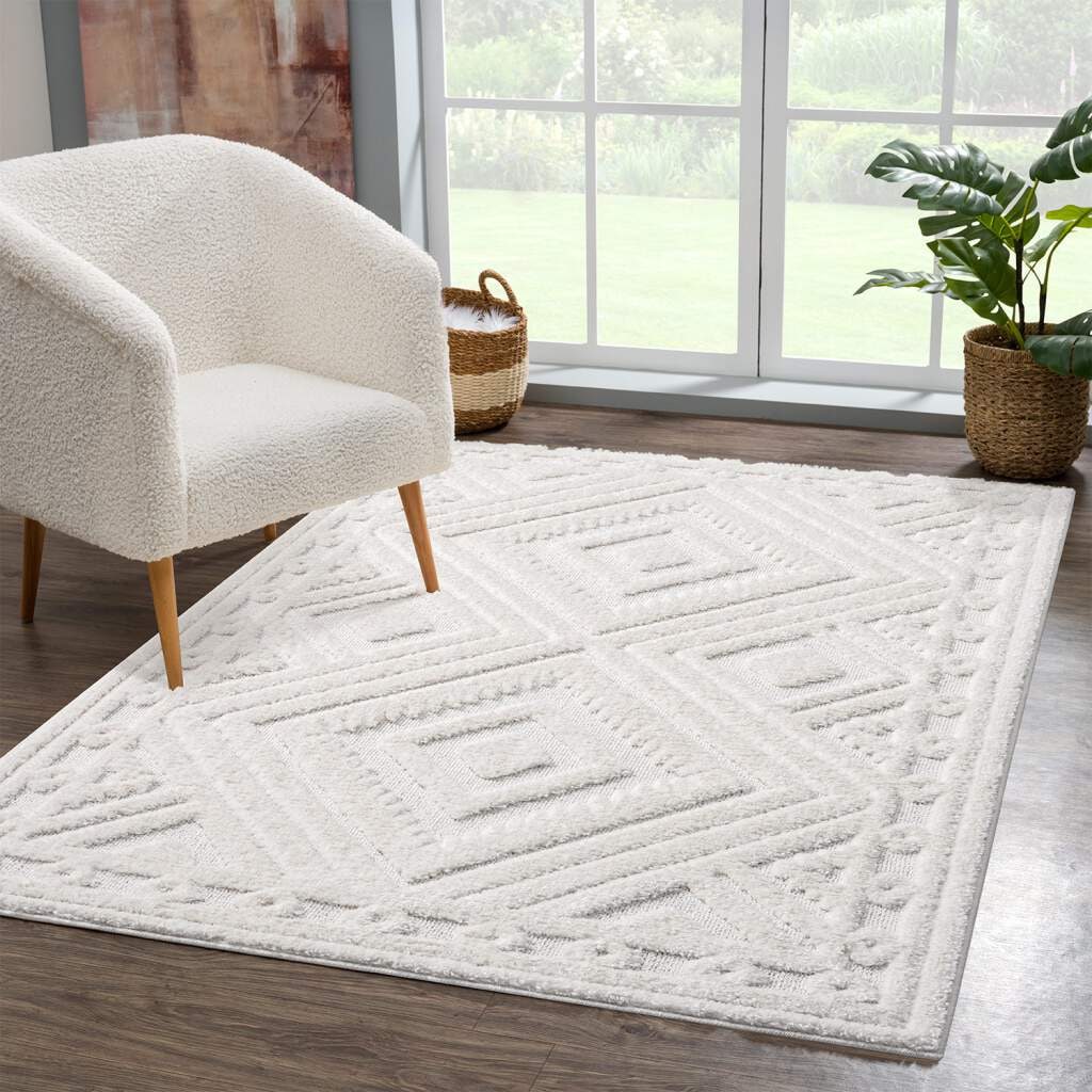 Carpet City Hochflor-Teppich »FOCUS777«, rechteckig, 20 mm Höhe, Boho-Teppich, Hochtief-Muster/ 3D-Effekt, für Wohnzimmer, Schlafzimmer