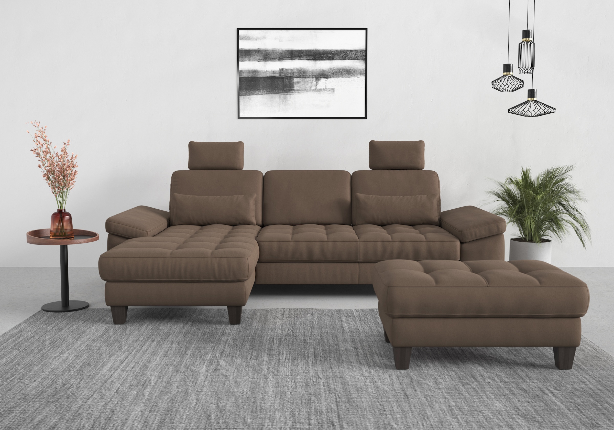 sit&more Ecksofa »Westham L-Form« Recamiere, mit oder ohne Bettfunktion, Bettkasten, Füße wengefarben