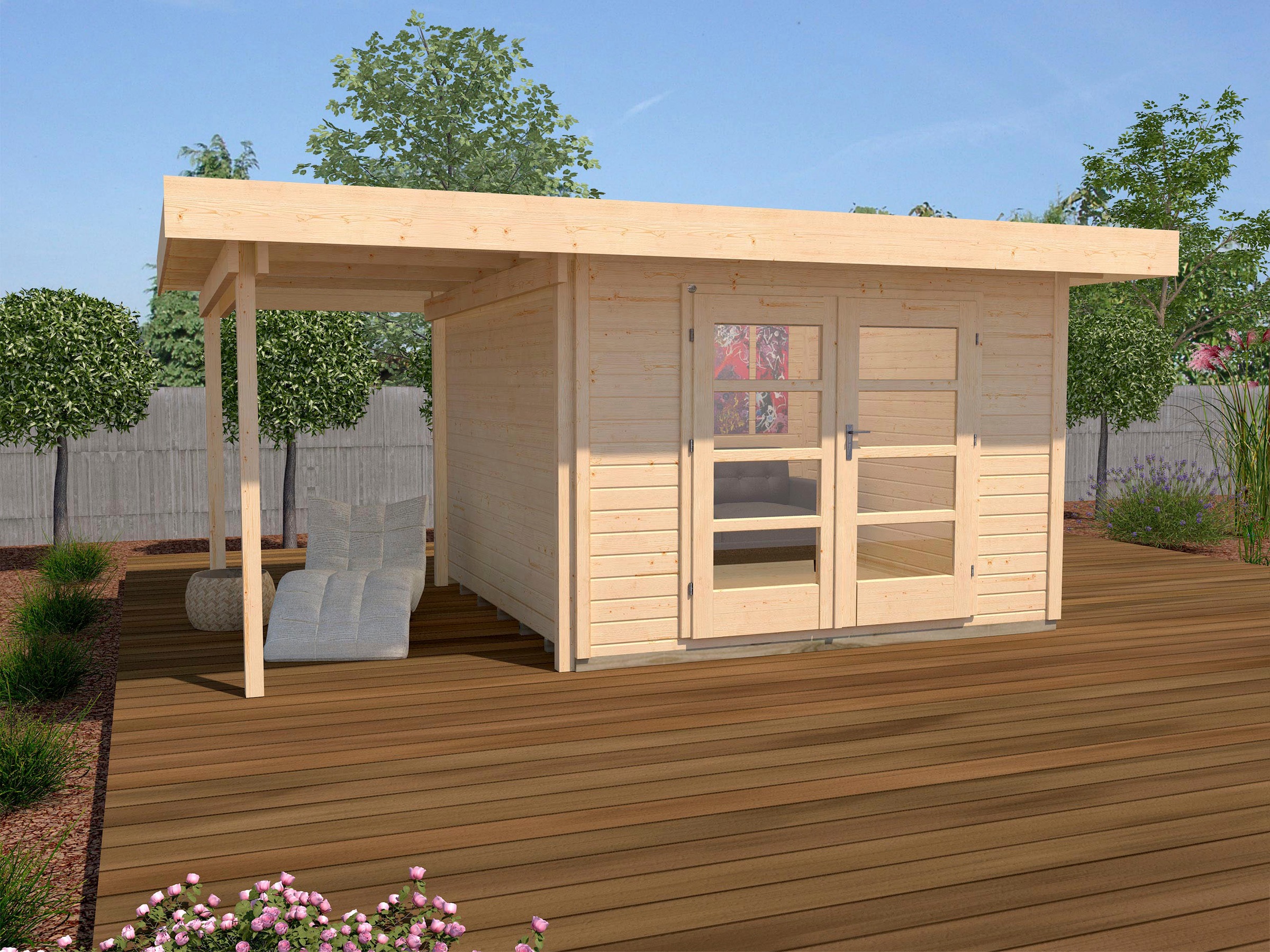weka Gartenhaus »Designhaus 126 Plus«, (Set), mit Anbaudach