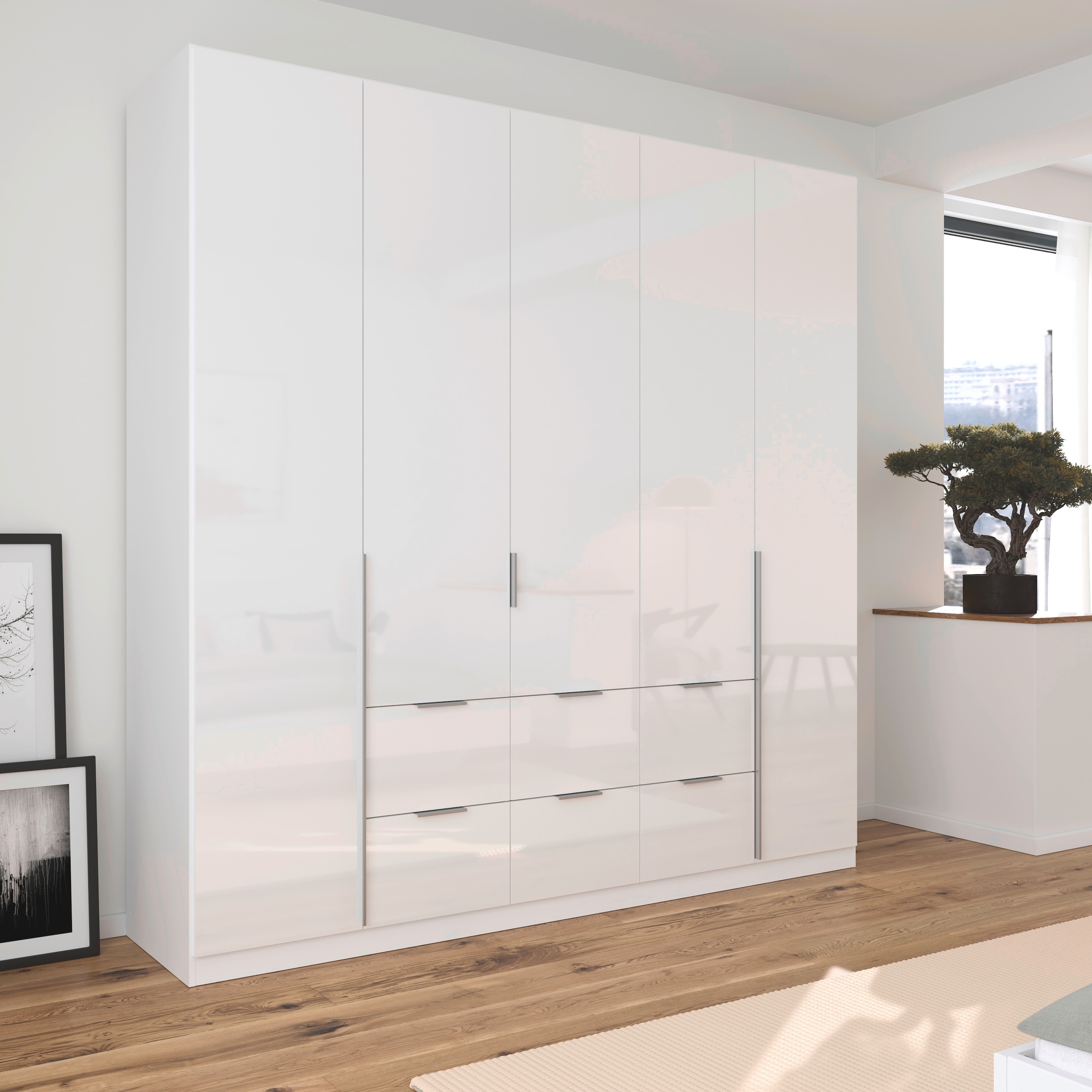 rauch Drehtürenschrank »Kleiderschrank Schrank Garderobe AGORDO mit Dekor- oder Hochglanzfront«, (in zwei Griff-Farben, Breiten 91-360 cm), mit Außenschubkästen, in 7 Breiten und 2 Höhen MADE IN GERMANY