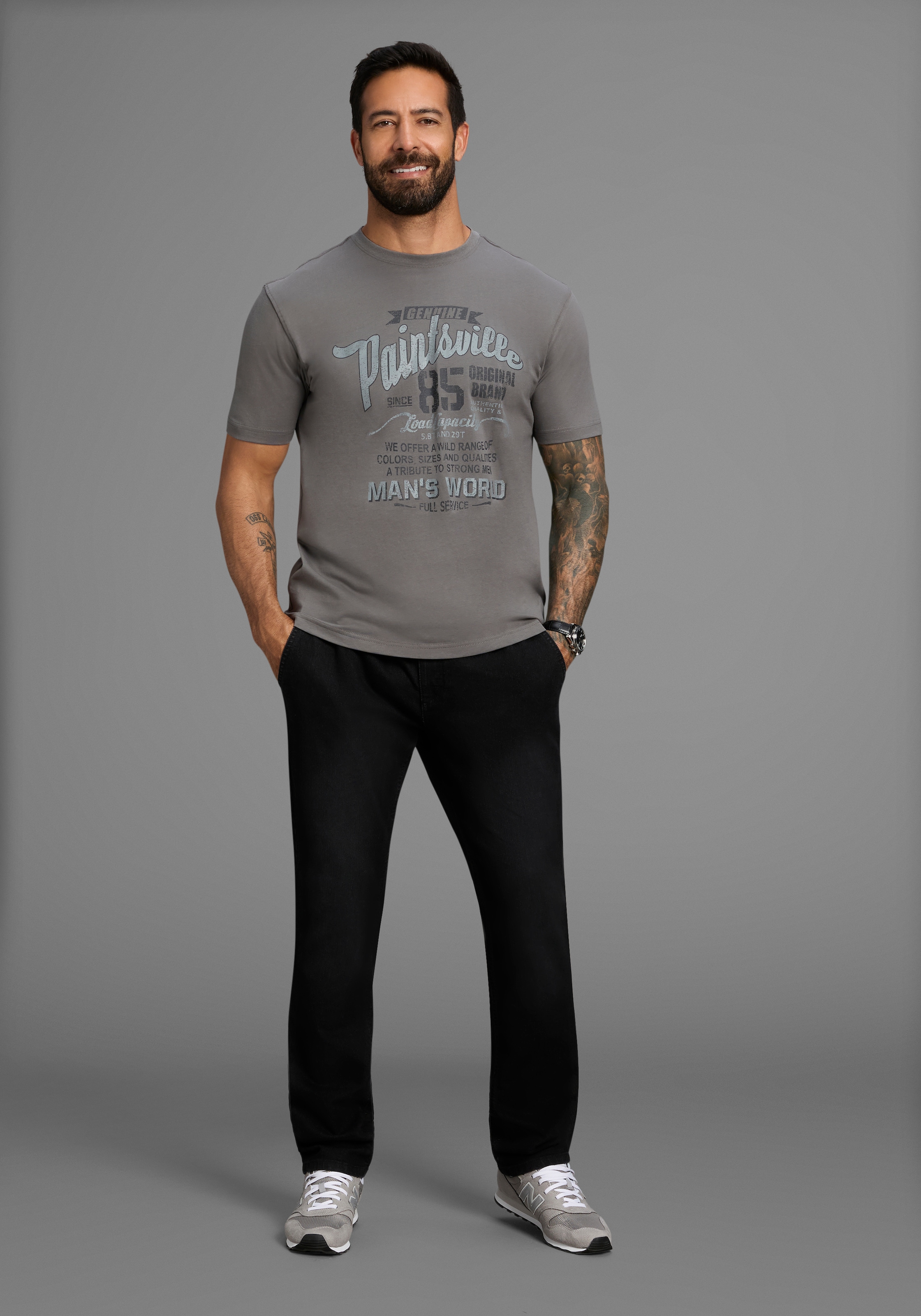Man's World T-Shirt Kurzarm,  mit stylischem Print,  Rundhalsausschnitt,  aus Baumwolle
