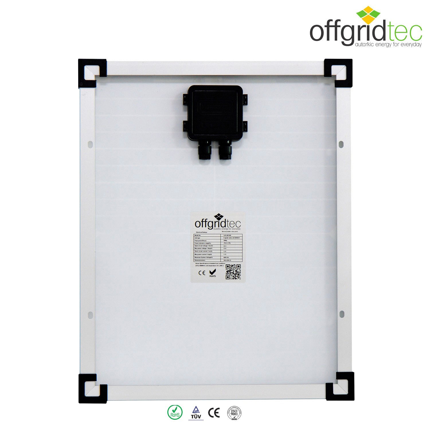 offgridtec Solarmodul »20W Mono Solarpanel 12V«, extrem wiederstandsfähiges ESG-Glas