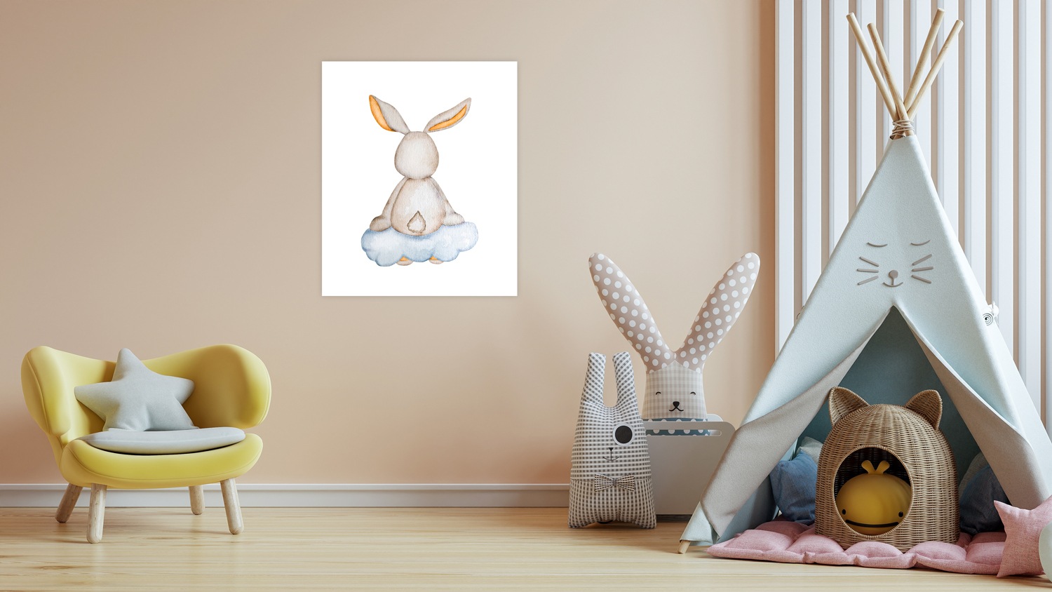Lüttenhütt Poster »Hase auf Wolke«, Fantasy-Hase-Hasen-Tiere, (1 St.), HD Premium Druck