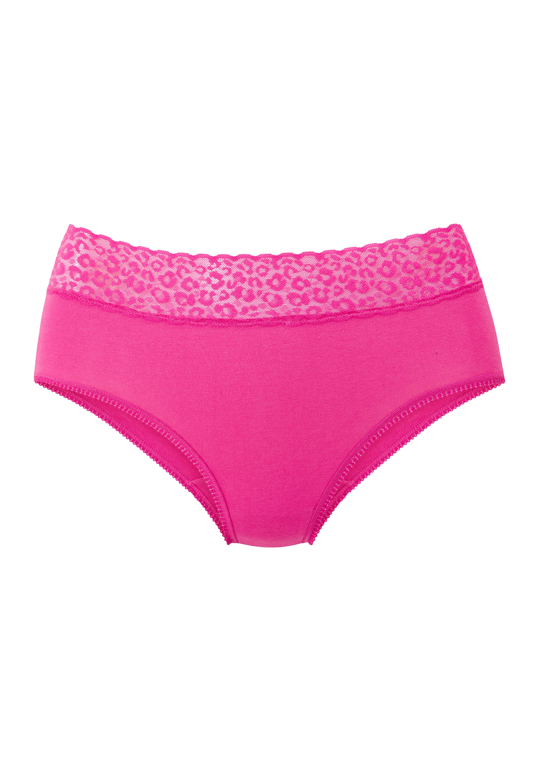 LASCANA Taillenslip 4er Pack,  aus elastischer Baumwolle mit Leo-Spitze am Bund