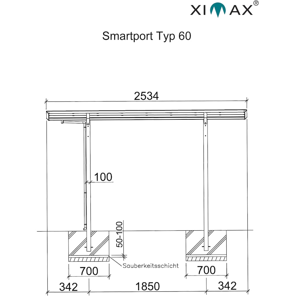 Ximax Einzelcarport »Smart Port Typ 60 Standard-Edelstahl-Look«, Aluminium, 194 cm, edelstahlfarben