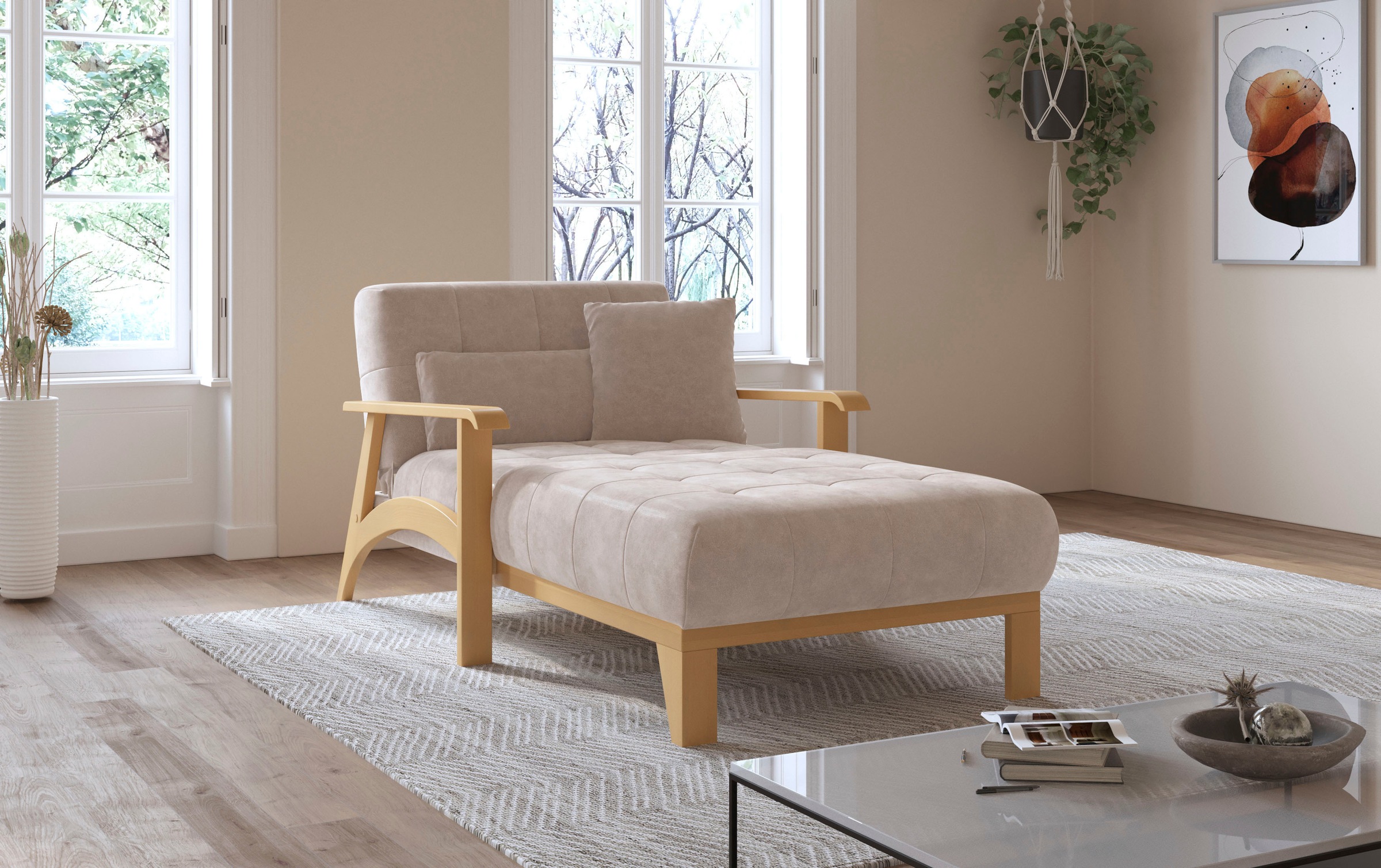 sit&more Recamiere »Billund«, Armlehnen aus eichefarbigem Buchenholz, verschiedene Bezüge und Farben