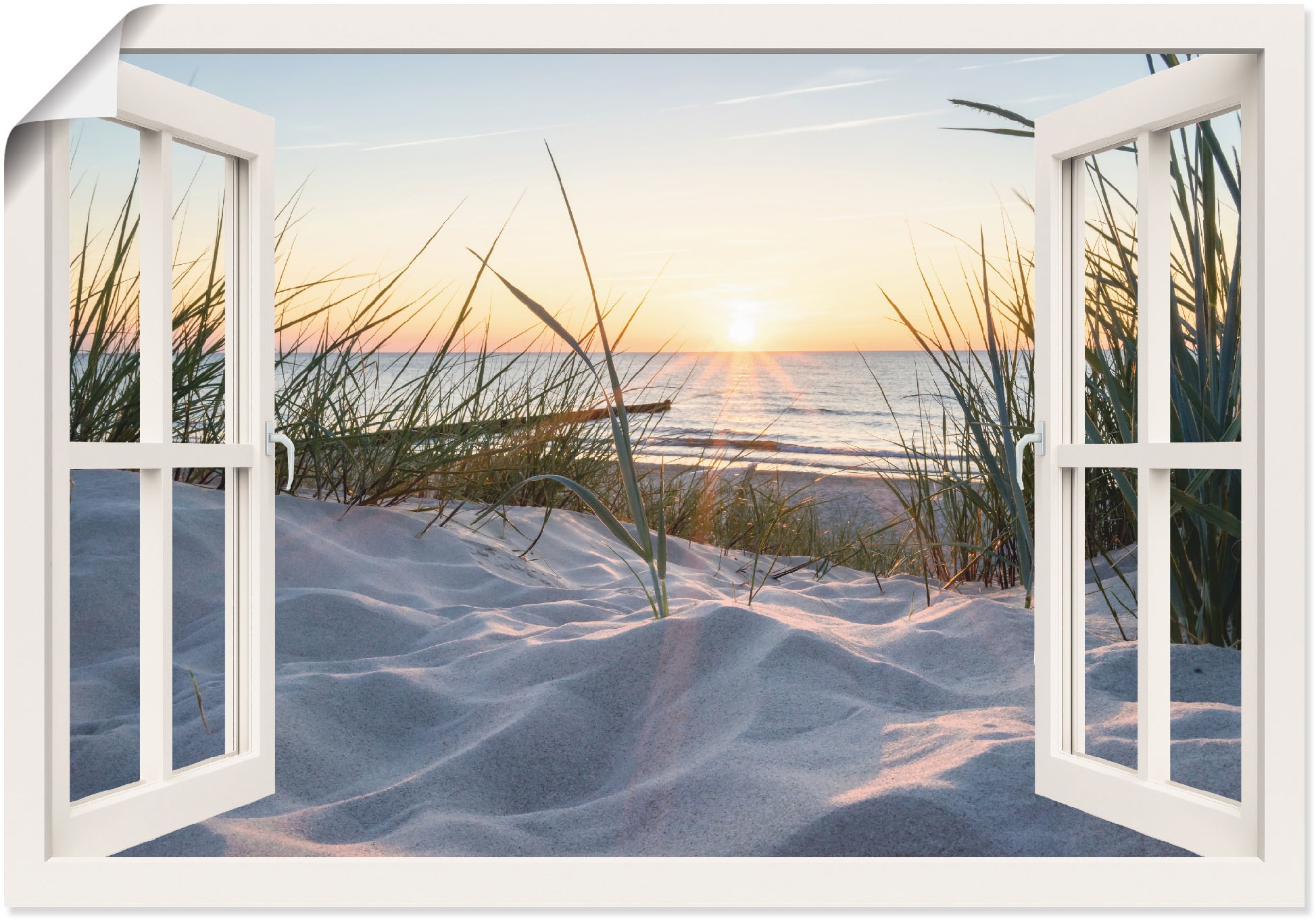 Artland Wandbild »Ostseestrand durchs Fenster«, Meer Bilder, (1 St.), als  Alubild, Leinwandbild, Wandaufkleber oder Poster in versch. Größen auf  Rechnung bestellen