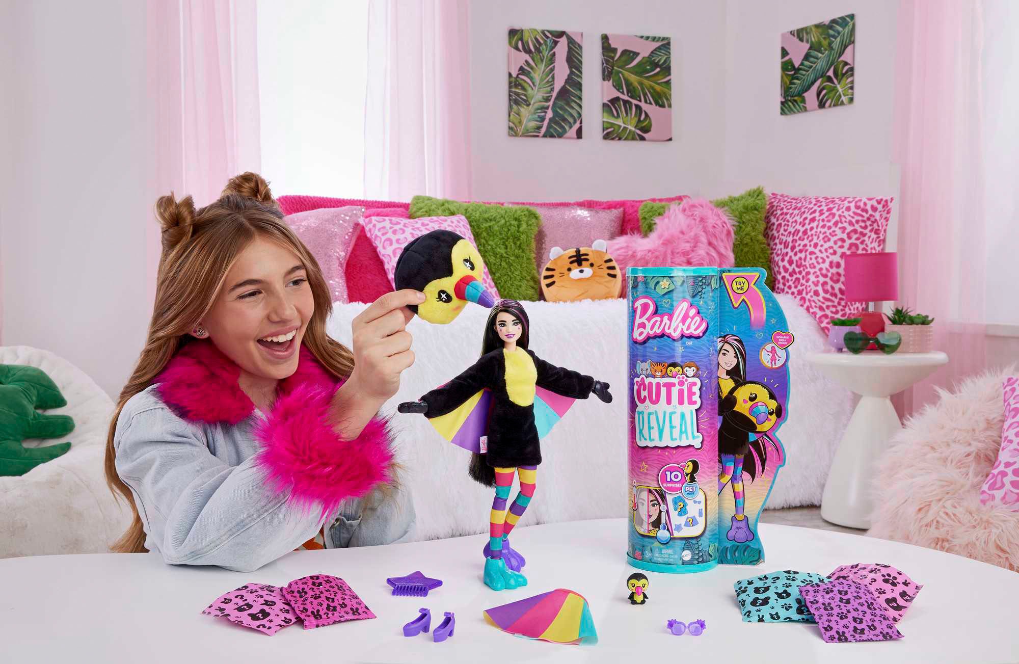 Barbie Anziehpuppe »Cutie Reveal, im Tukan-Kostüm mit Farbwechsel (Dschungel-Serie)«, inklusive Accessoires
