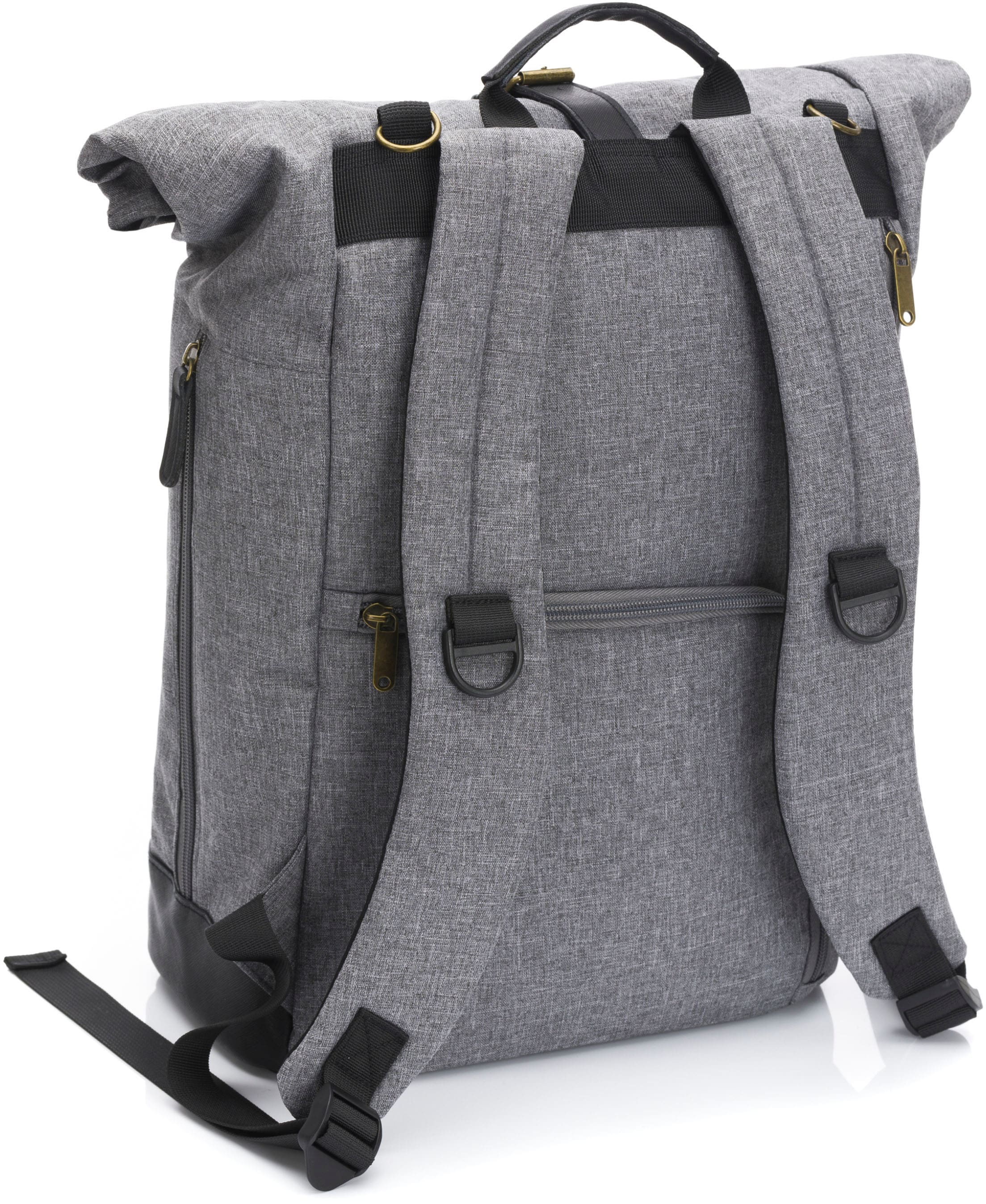 Fillikid Wickelrucksack »Rolltop Berlin, grau/schwarz«, Reflektoren, inkl. Wickeltunterlage