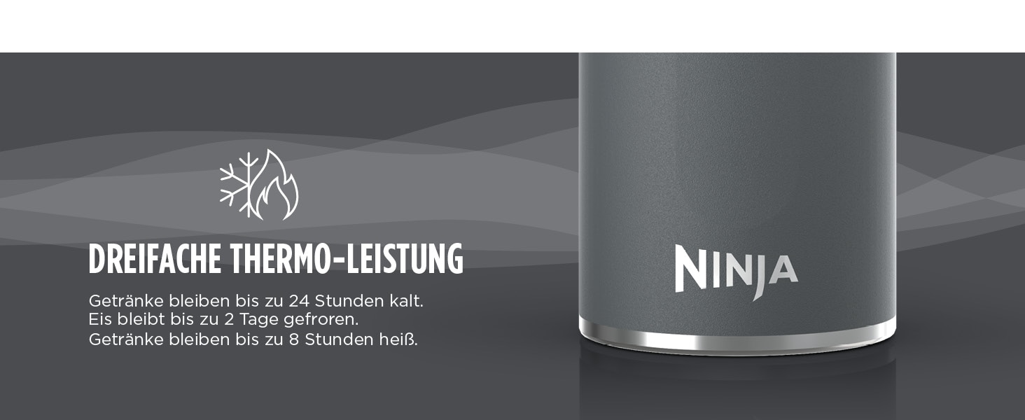 NINJA Isolierflasche »Ninja Thirsti Reiseflasche – 530 ml DW1801EUU / 700 ml DW2401EUU«, Getränke bleiben 24 Stunden kalt, 12 Stunden heiß, Eis hält 2 Tage