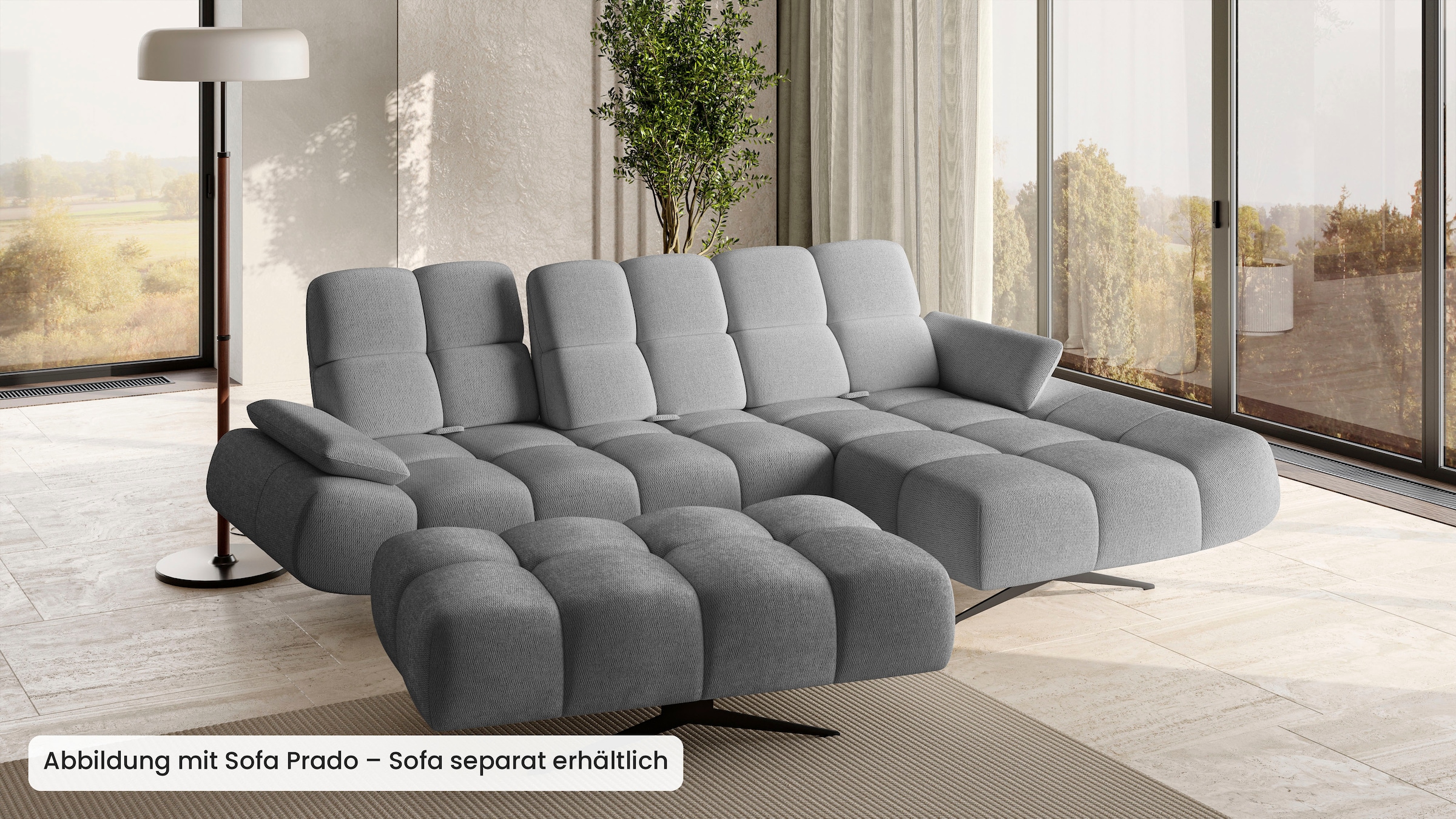 WERK2 Polsterhocker »Prado-S in Bubble-Optik, passend zum Designer Sofa Prado-S« Großer Polsterhocker in Chenille, 129 cm breit & 45 cm hoch